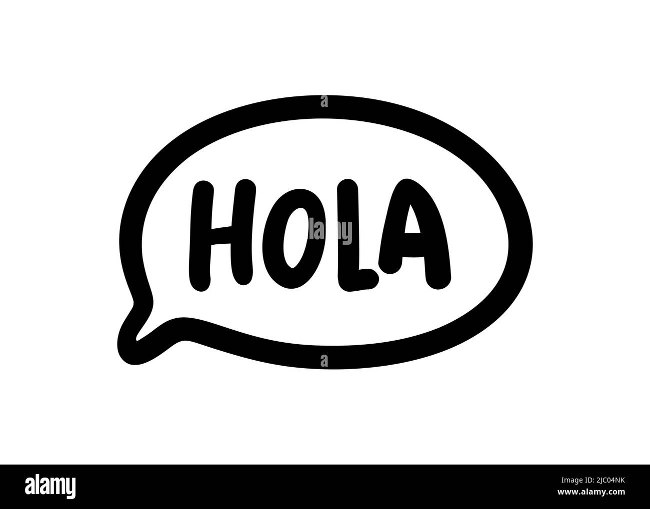 Hola-Wortbeschriftung. Grußtext in spanischer Sprache. Handgezeichnete Kalligraphie mit Pinsel. Stock Vektor