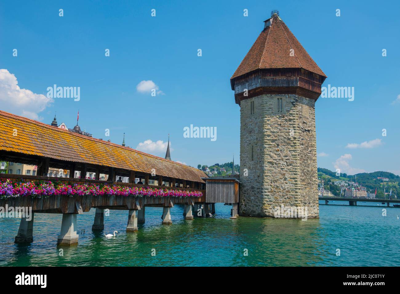 Kapellbrücke in der Stadt Luzern, Schweiz. Stockfoto