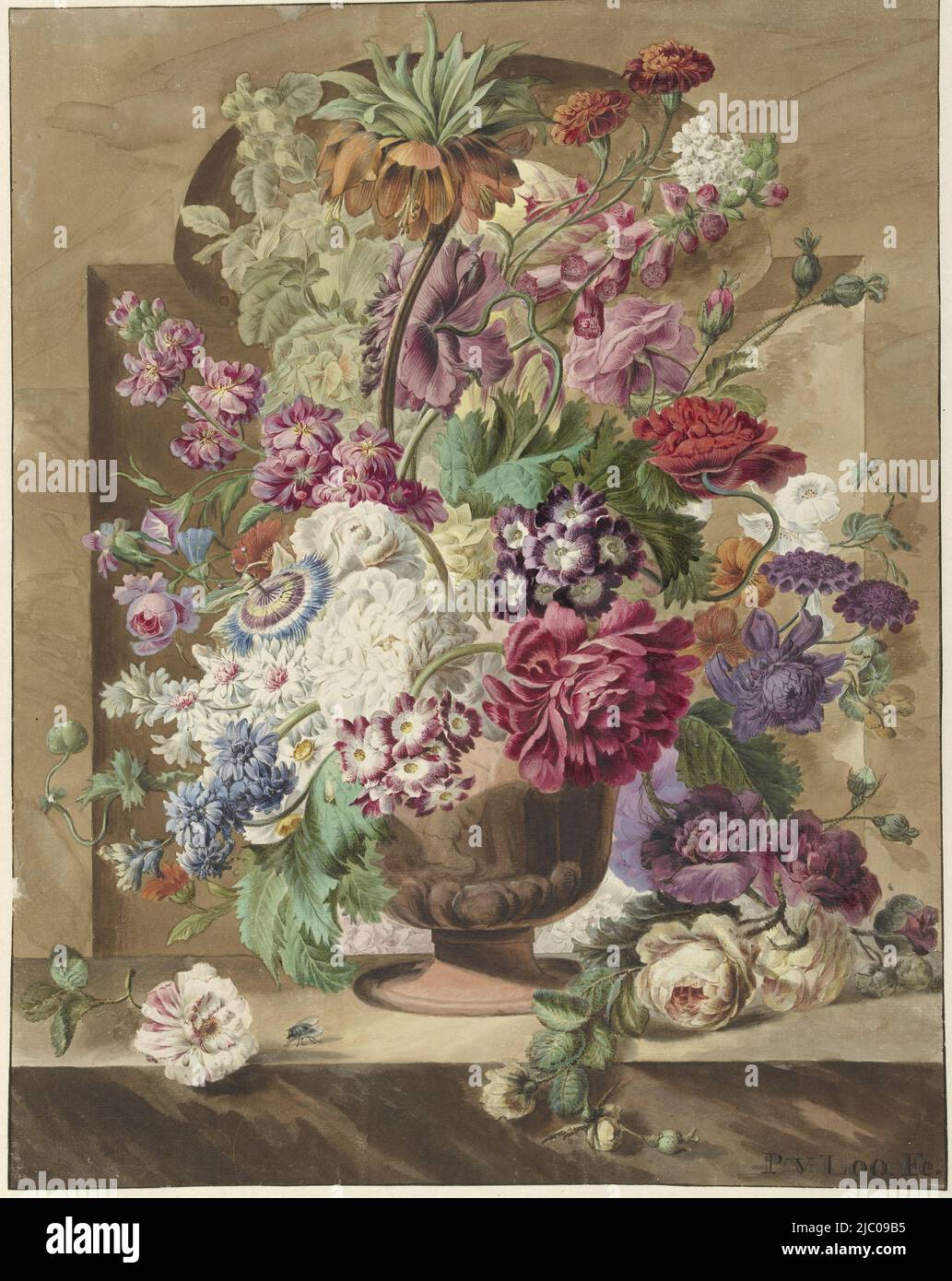 Blumenstück, Zeichner: Pieter van Loo, 1745 - 1784, Papier, Pinsel, Stift, H 553 mm × B 434 mm Stockfoto