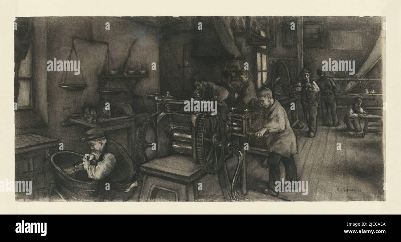 Werkstatt in der Silberfabrik, Zeichner: Anthon Gerhard Alexander van Rappard, 1883, Papier, H 500 mm × B 1000 mm Stockfoto