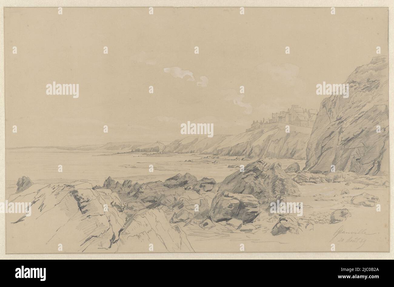 Küstenlandschaft in Granville, Zeichner: Pierre Louis Dubourcq, 20-Aug-1849, Papier, Pinsel, H 308 mm × B 483 mm Stockfoto