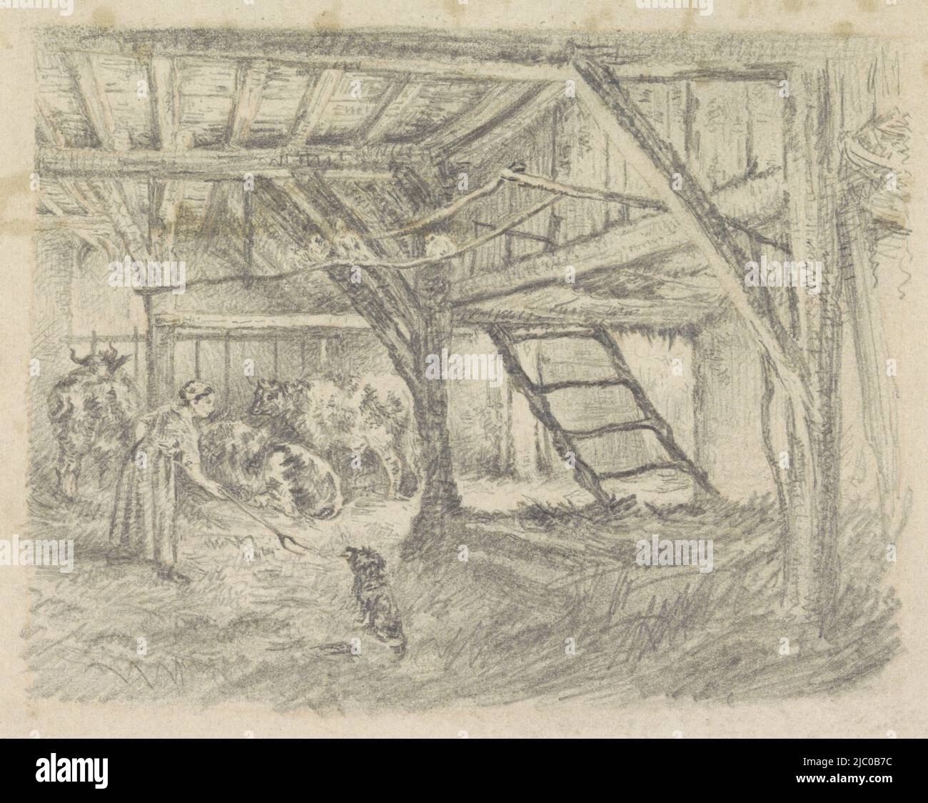 Entwurf für einen Druck, Cowstal, Zeichner: Jan Stobbaerts, 1860, Papier, H 104 mm × B 131 mm Stockfoto