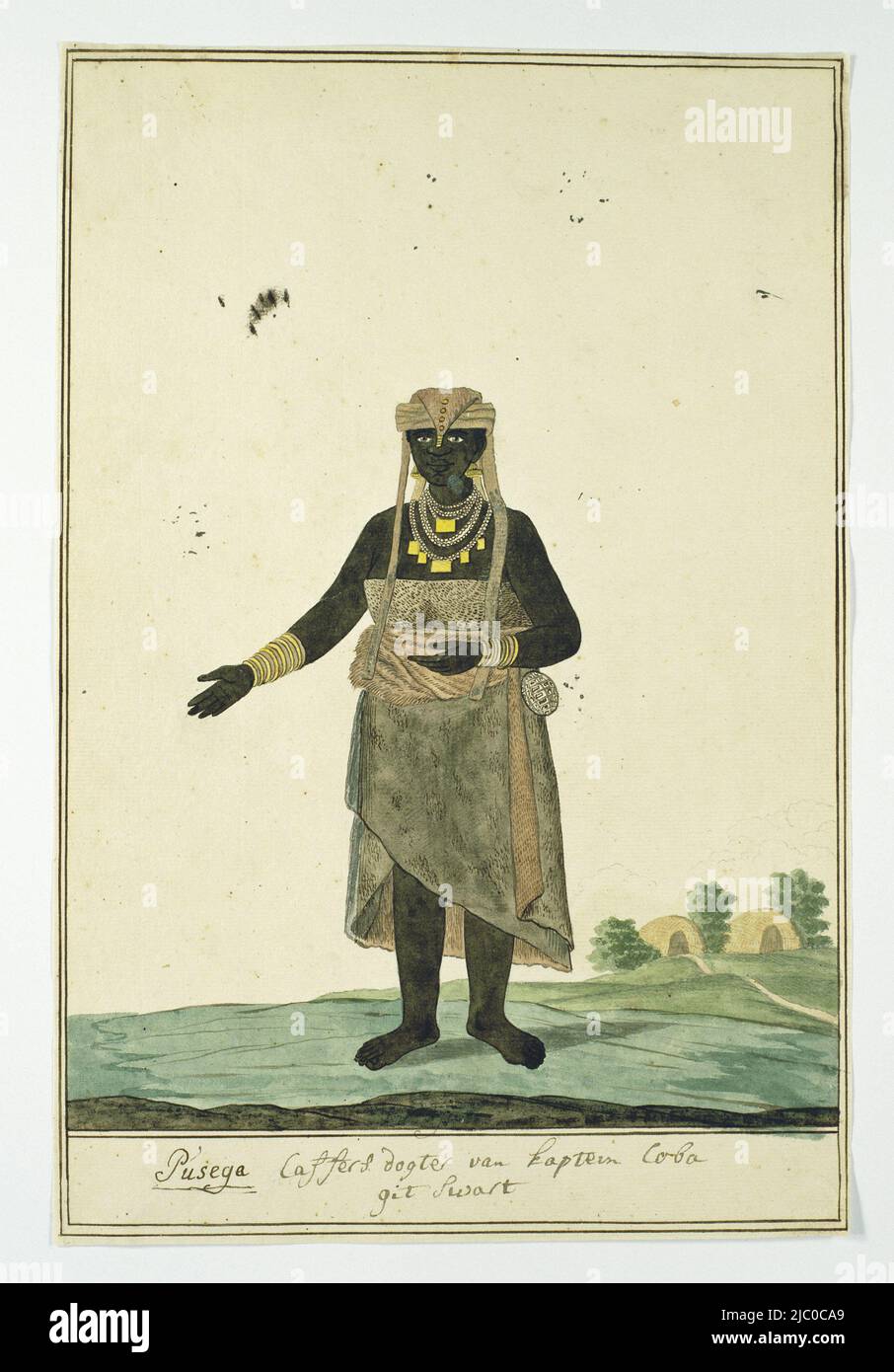 Pusega, Tochter von Coba (oder Kobé), einem Häuptling des Gqunukhwebes Stammes, Zeichner: Robert Jacob Gordon, Great Fish River (Südafrika), Dez-1777 und/oder Okt-1778, Papier, Pinsel, Stift, H 660 mm × B 480 mm, H 347 mm × B 232 mm, H 309 mm × B 222 mm Stockfoto