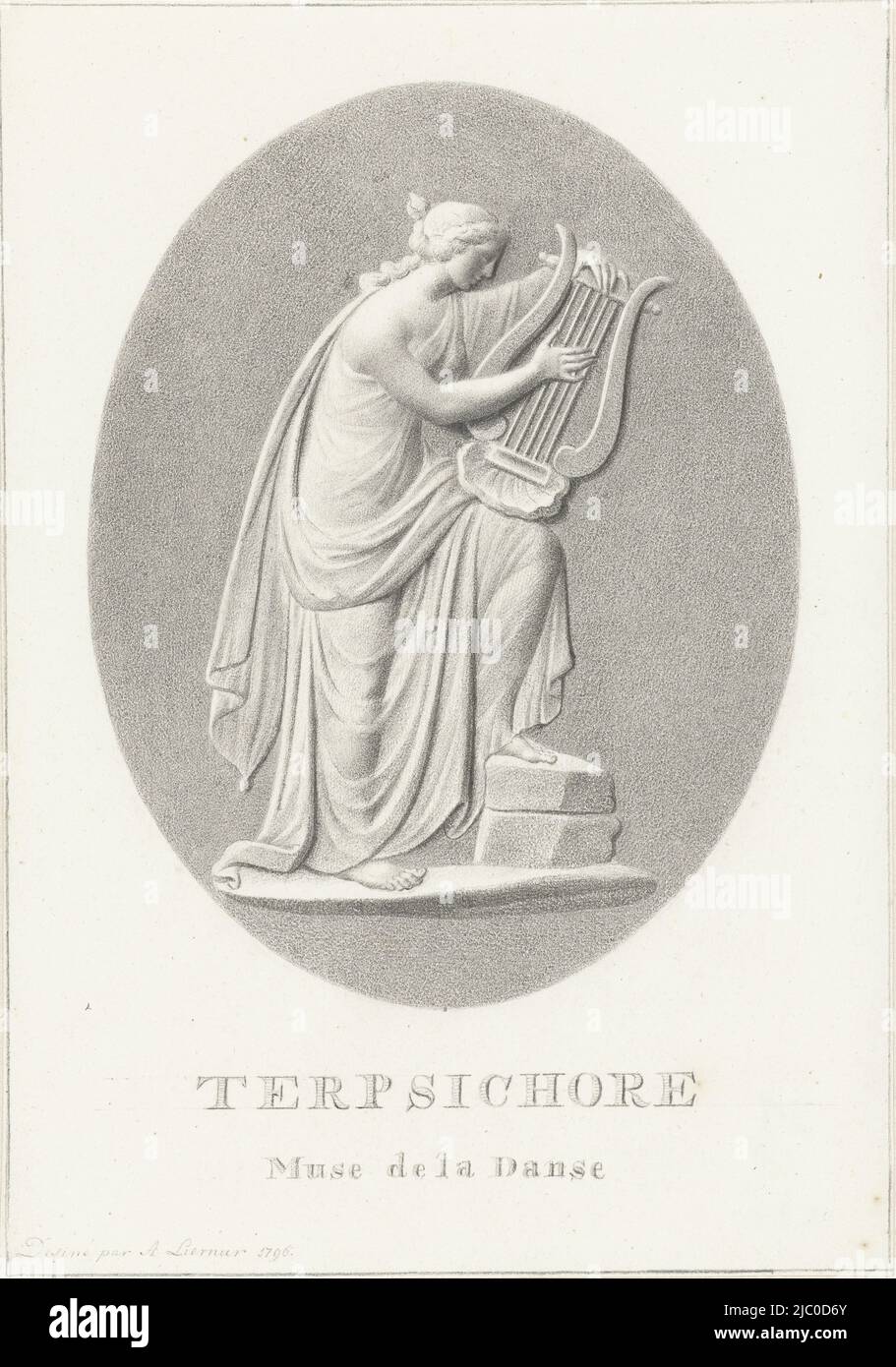 Terpsichore, Muse des Schilftanz und Chorgesangs, Terpsichore, Zeichner: Alexander Liernur, 1796, Papier, H 241 mm × B 169 mm Stockfoto