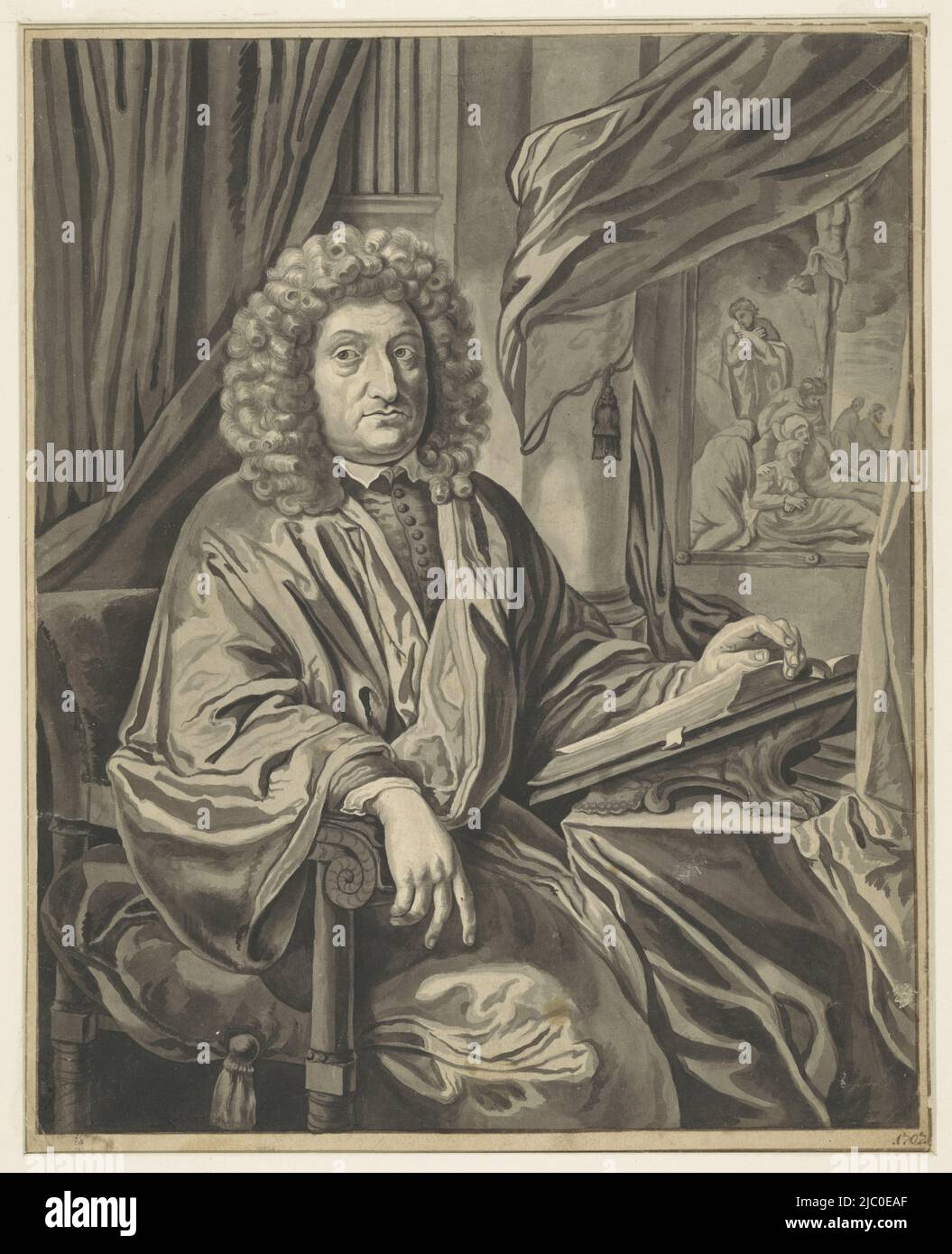 Porträt von John Rose, nach: Adriaen van der Werff, Zeichner: Anonym, 1707, Papier, Pinsel, H 380 mm × B 305 mm Stockfoto