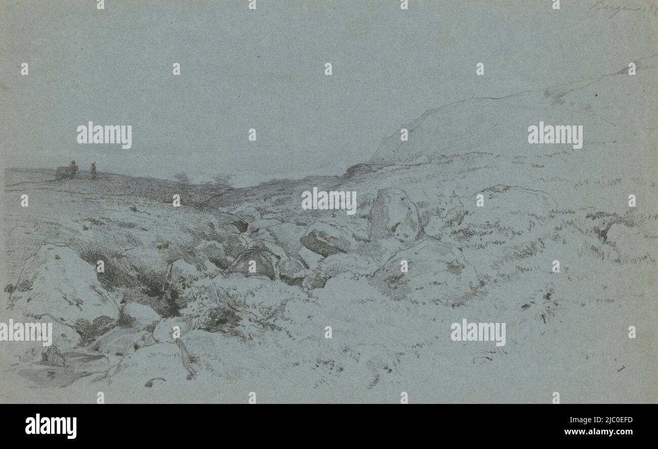 Hügellandschaft mit Bach, bei Bergen in Norwegen, Zeichner: Willem Maris, 1811, Papier, H 308 mm × B 497 mm Stockfoto