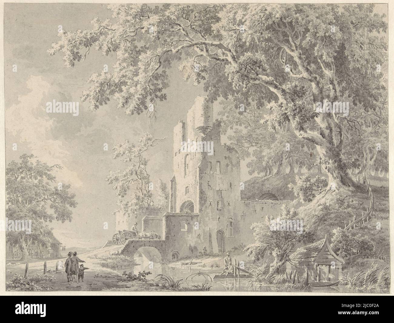 Landschaft mit ruinöses Tor, Zeichner: Paulus van Lieder, 1785, Papier, Pinsel, H 254 mm × B 337 mm Stockfoto