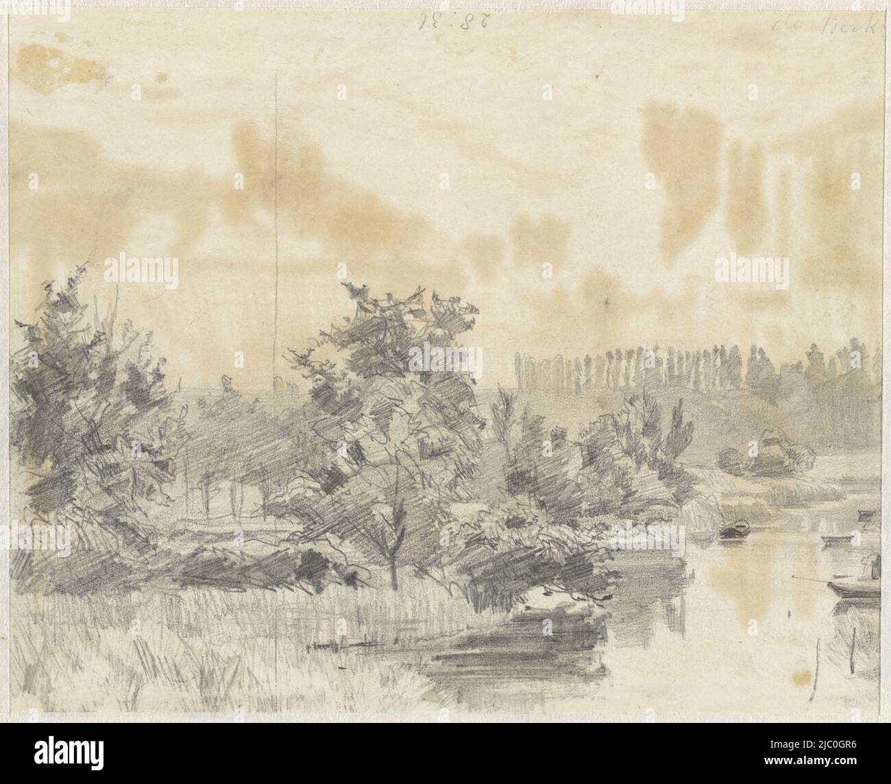 Landschaft mit Fluss Berkel, Zeichner: Coen Metzelaar, 1855 - 1881, Papier, H 135 mm × B 137 mm Stockfoto