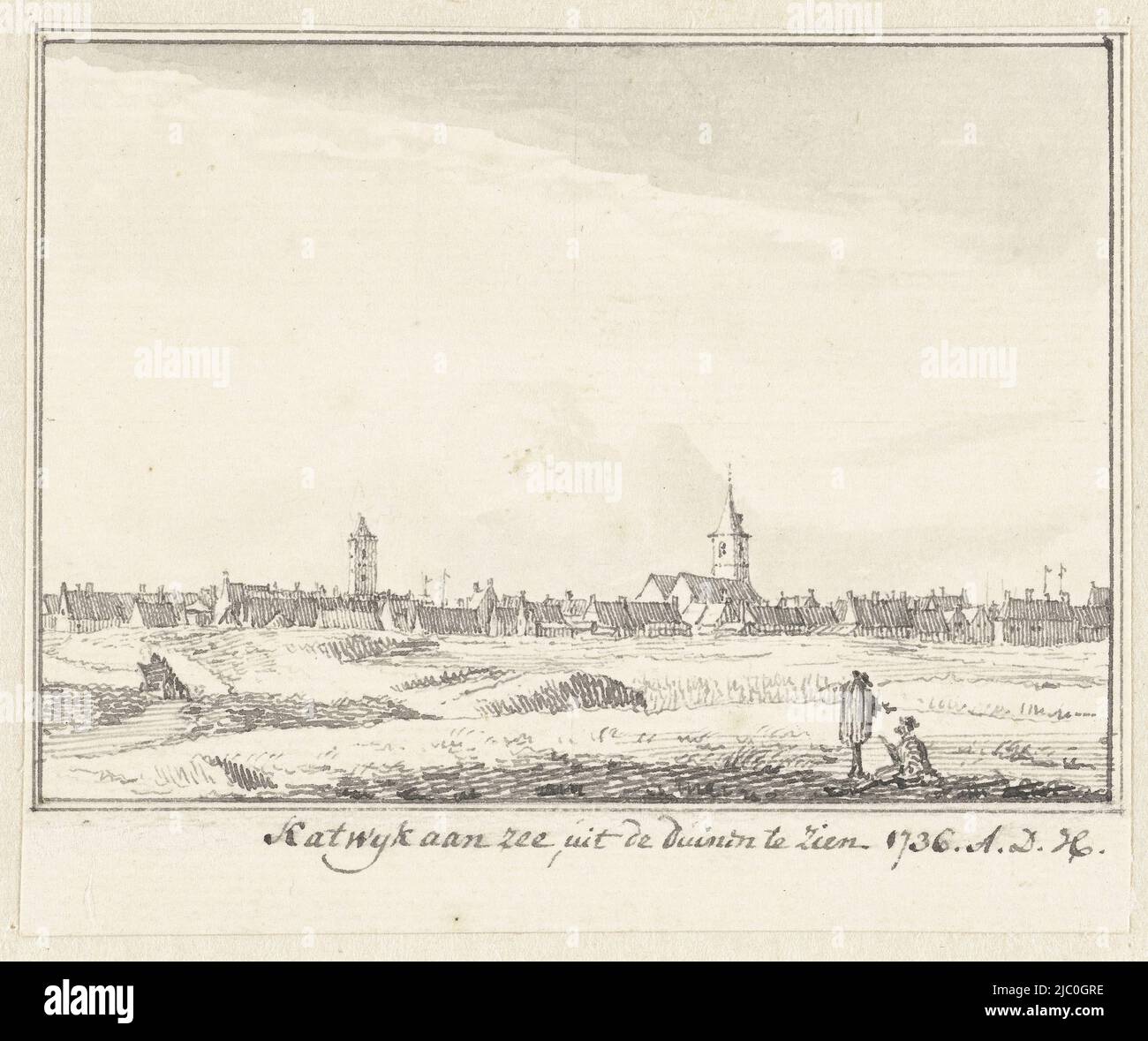 Das Dorf Katwijk am Meer, Zeichner: Hendrik Spilman, Mittler Zeichner: Abraham de Haen (II), 1736 - 1784, Papier, Stift, Pinsel, H 84 mm × B 103 mm Stockfoto