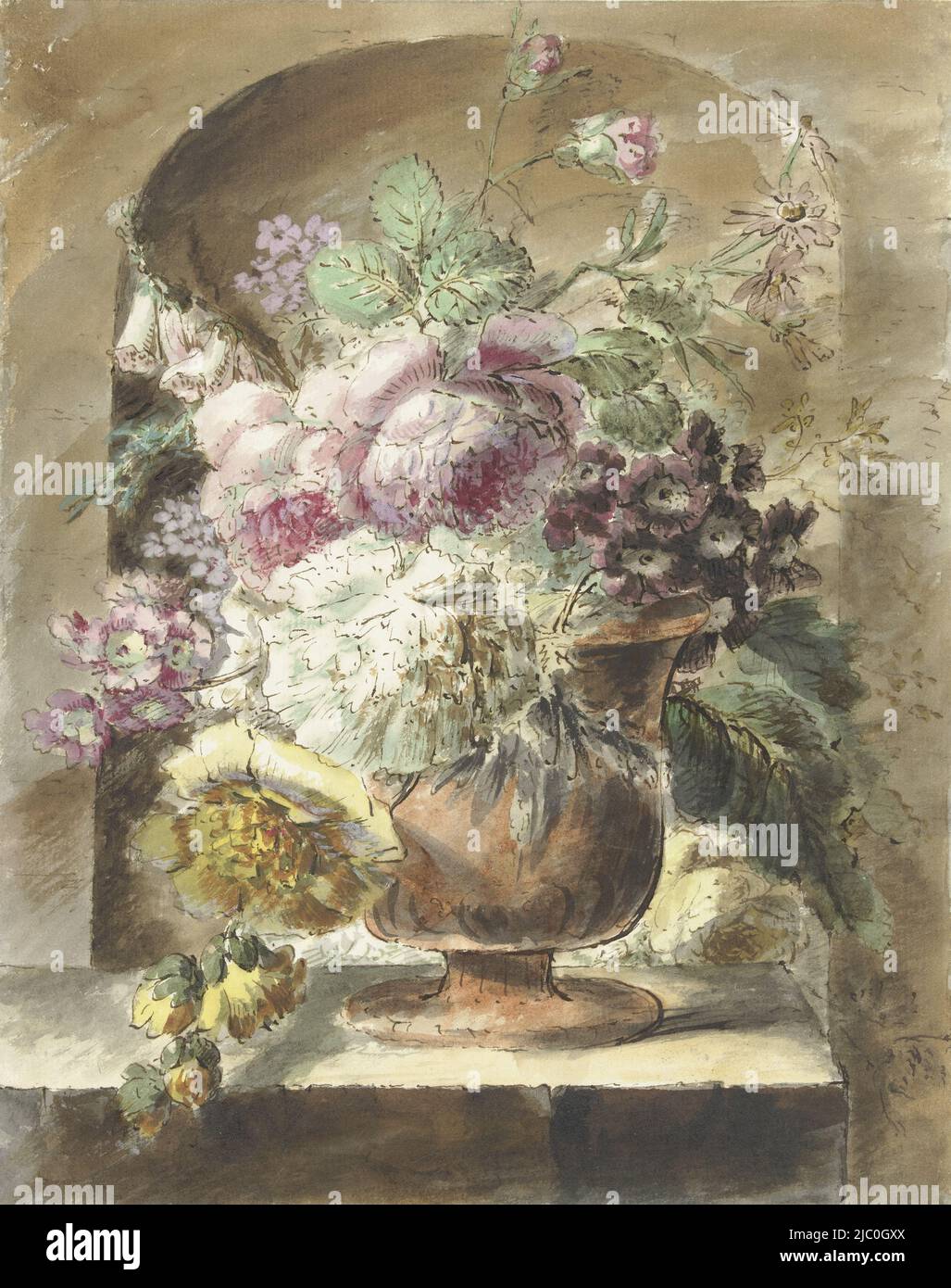 Blumen, Zeichner: Pieter van Loo, 1745 - 1784, Papier, Stift, Pinsel, H 270 mm × B 215 mm Stockfoto
