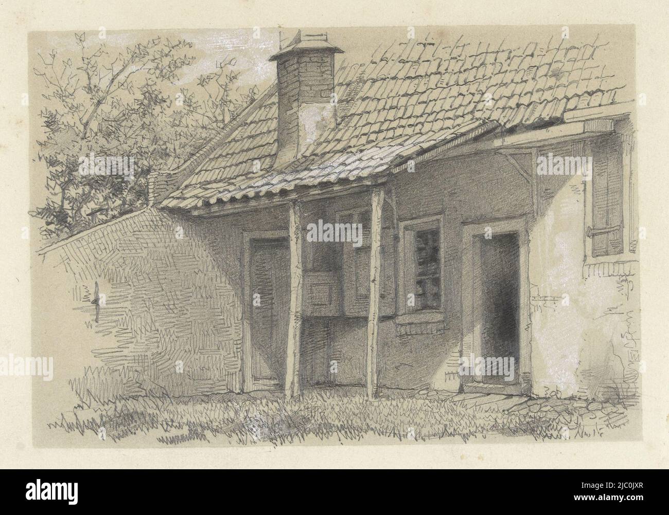 Ferienhaus mit Baldachin, Zeichner: August Allebé, 1852, Papier, H 159 mm × B 209 mm Stockfoto