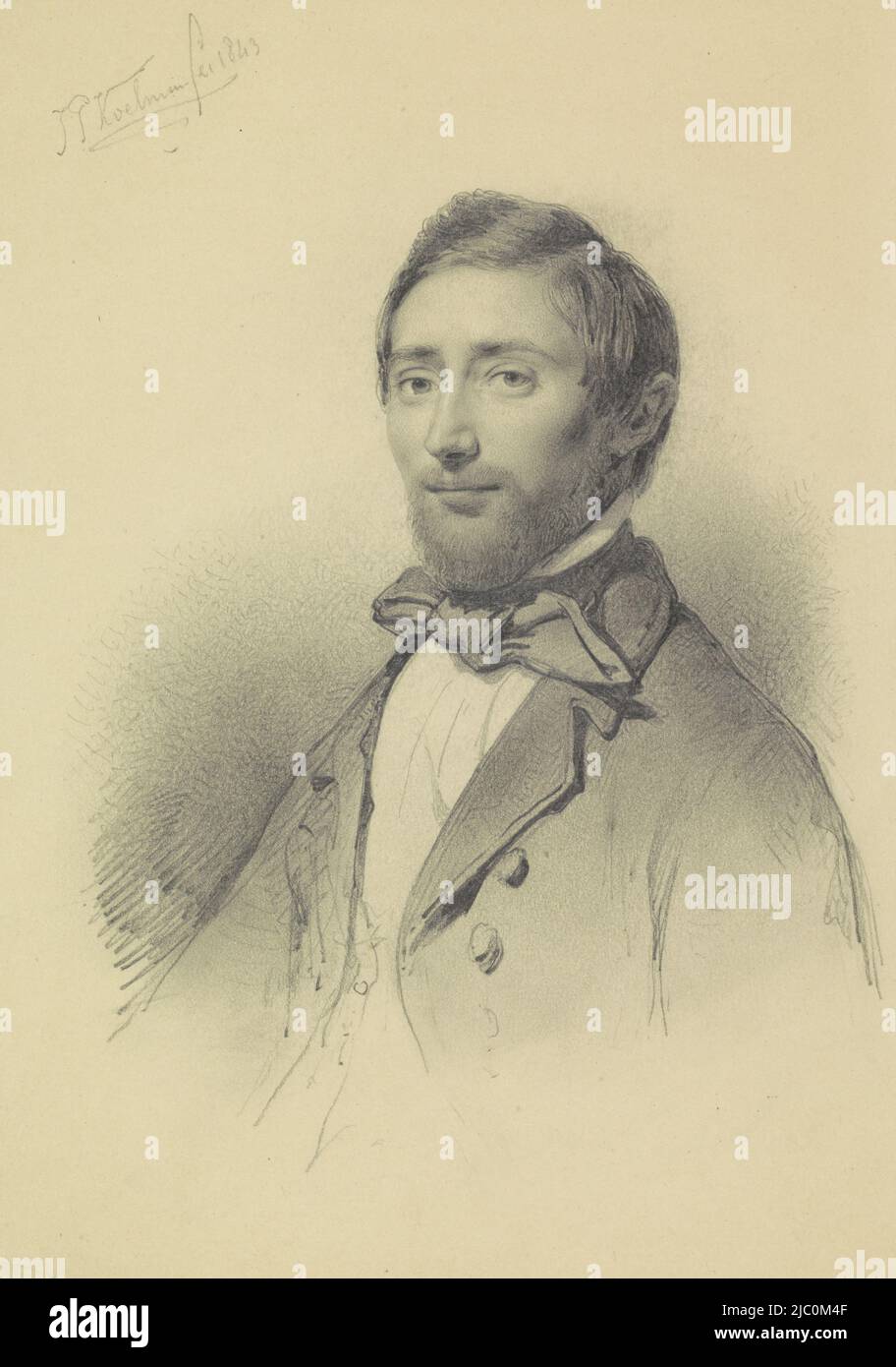 Porträt von Everhardus Koster, Zeichner: Johan Philip Koelman, 1843, Papier, H 204 mm × B 148 mm Stockfoto