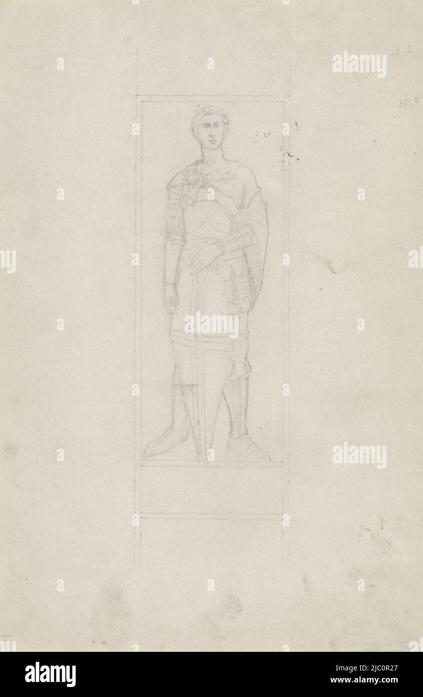 Studie des heiligen Georg von Donatello auf dem Orsan Michele in Florenz, Studie nach Statue des heiligen Georg, Zeichner: Antoon Derkinderen, Donatello, 1869 - 1925, Papier, H 355 mm × B 250 mm Stockfoto