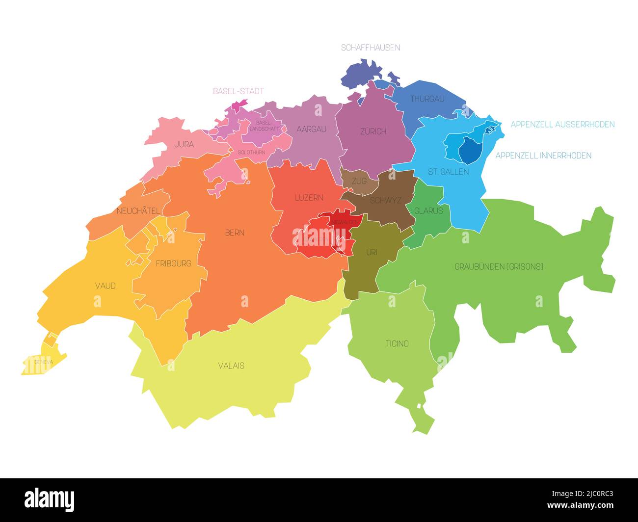 Schweiz - Verwaltungskarte der Kantone Stock Vektor