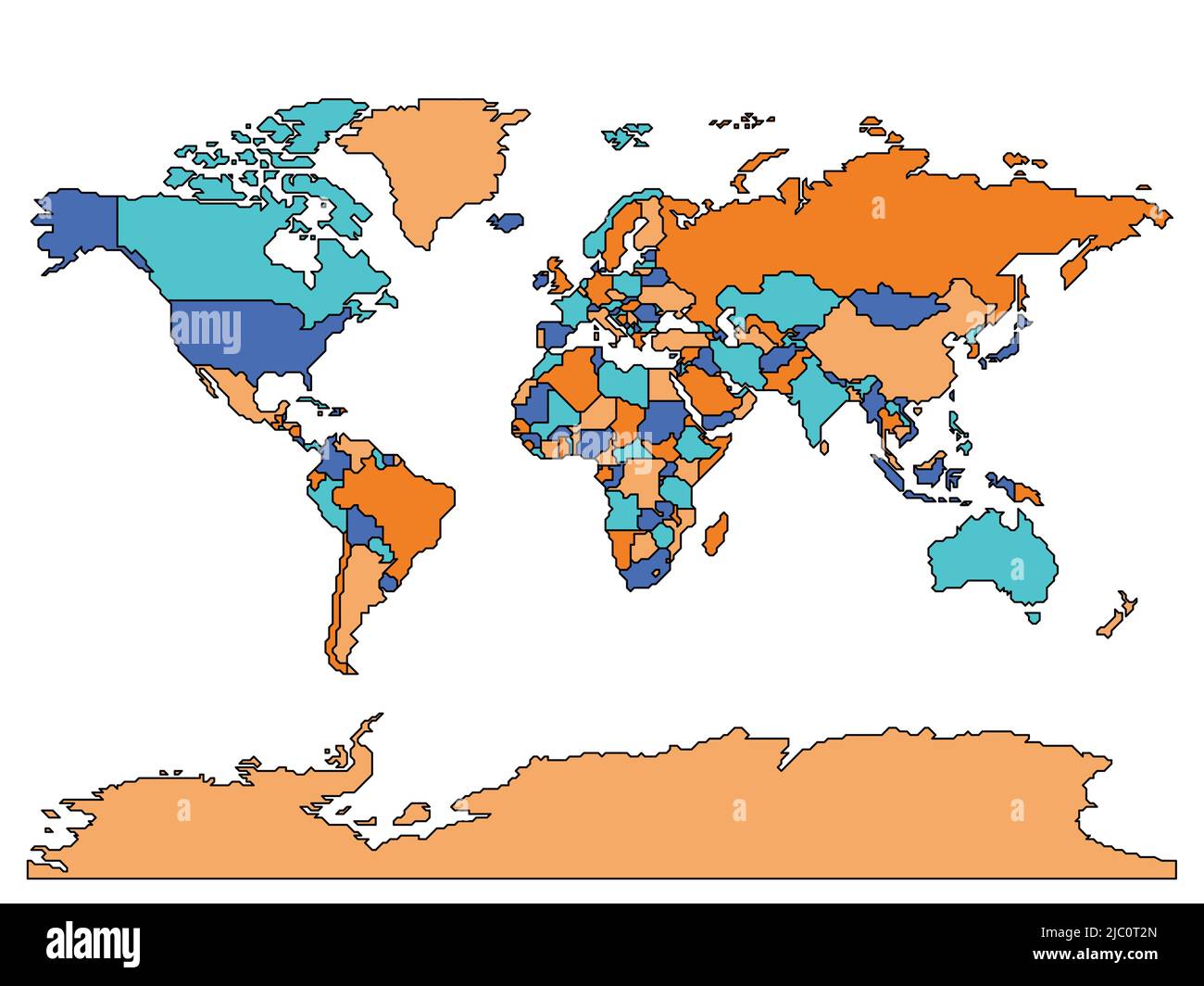 Vereinfachte Weltkarte mit glatten Grenzen Stock Vektor
