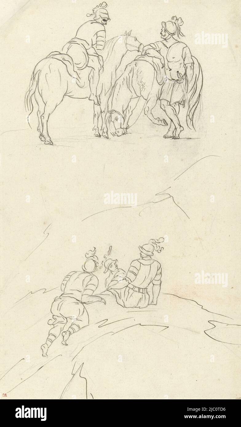 Ruhende Reiter, Zeichnerin: Carle Vernet, 1768 - 1836, Papier, Stift, H 383 mm × B 233 mm Stockfoto