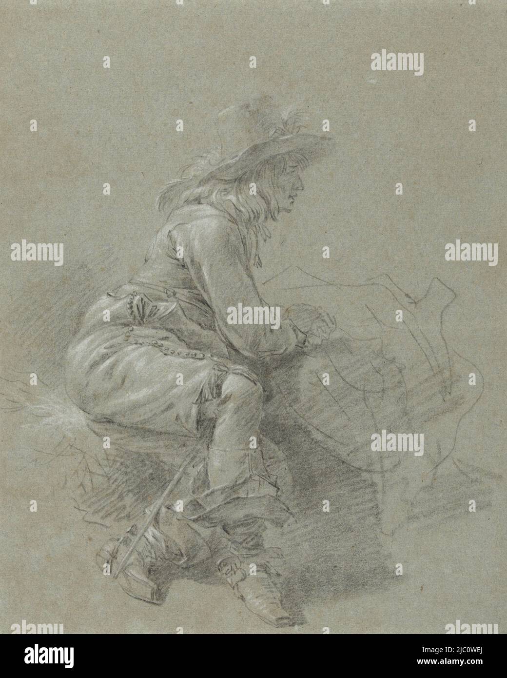 Sitzender Reiter, Zeichner: Nicolaes Pietersz. Berchem, 1630 - 1683, Papier, H 308 mm × B 245 mm Stockfoto