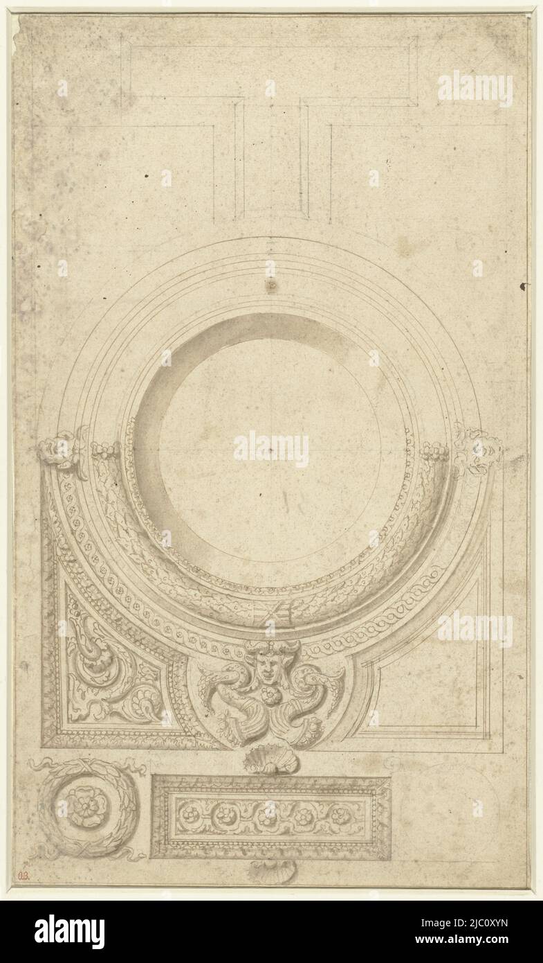 Deckengestaltung, Zeichner: Anonym, 1600 - 1699, Papier, Stift, Bürste, H 340 mm × B 200 mm Stockfoto