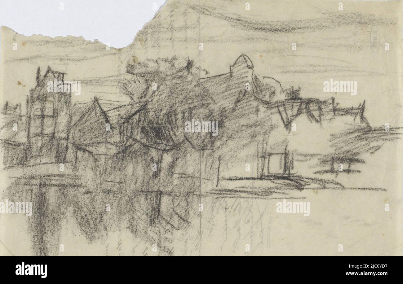 Neue Teergärten 13 bis 33 (von rechts nach links). Vor der Prinseneilandsgracht. Verso ein Brief an Breitner, Blick auf die Nieuwe Teertuinen in Amsterdam, von Prinseneiland aus gesehen., Zeichner: George Hendrik Breitner, Amsterdam, 1901 - 1914, Papier, H 190 mm × B 267 mm Stockfoto