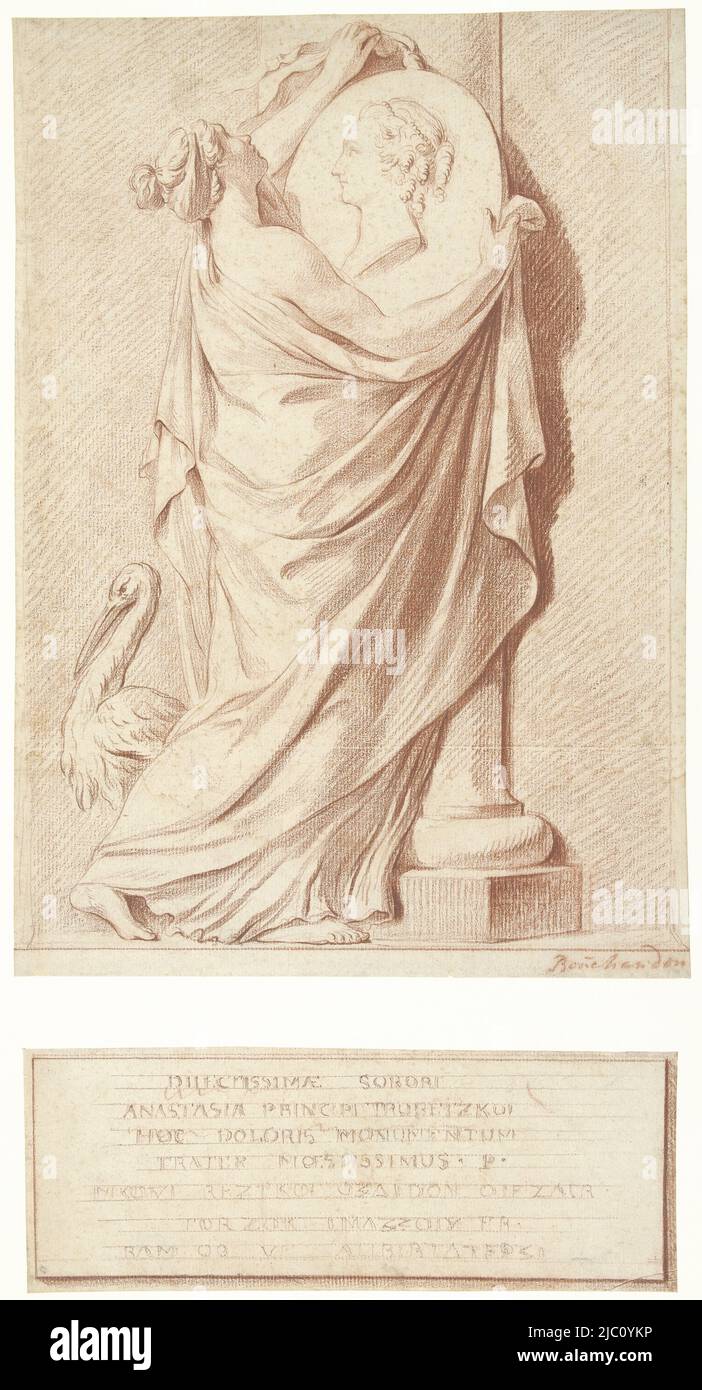 Entwurf eines Grabdenkmals für Prinzessin Anastasiya Trubetskaya, Zeichner: Louis-Claude Vassé, Zeichner: Edme Bouchardon, (abgelehnte Zuordnung), 1760 - 1761, Papier, H 383 mm × B 268 mm Stockfoto
