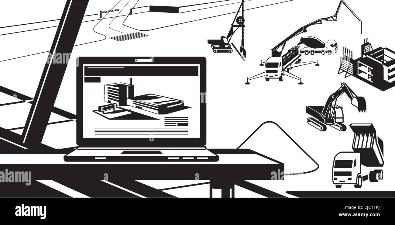 Engineering des neuen Industriegebäudes – Vektordarstellung Stock Vektor