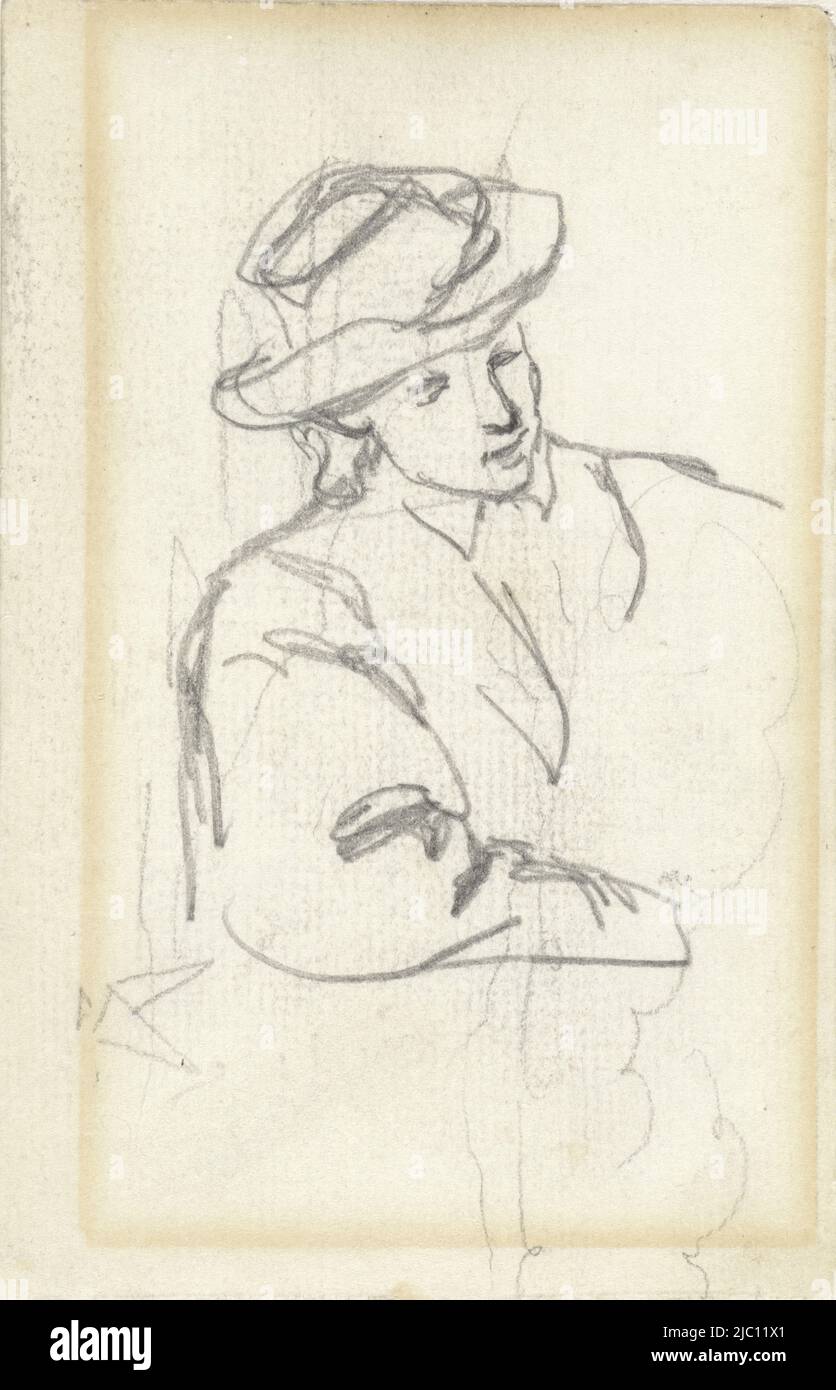 Sitzende Person mit Hut, Zeichner: Jacob Maris, 1847 - 1899, Papier, H 140 mm × B 90 mm Stockfoto