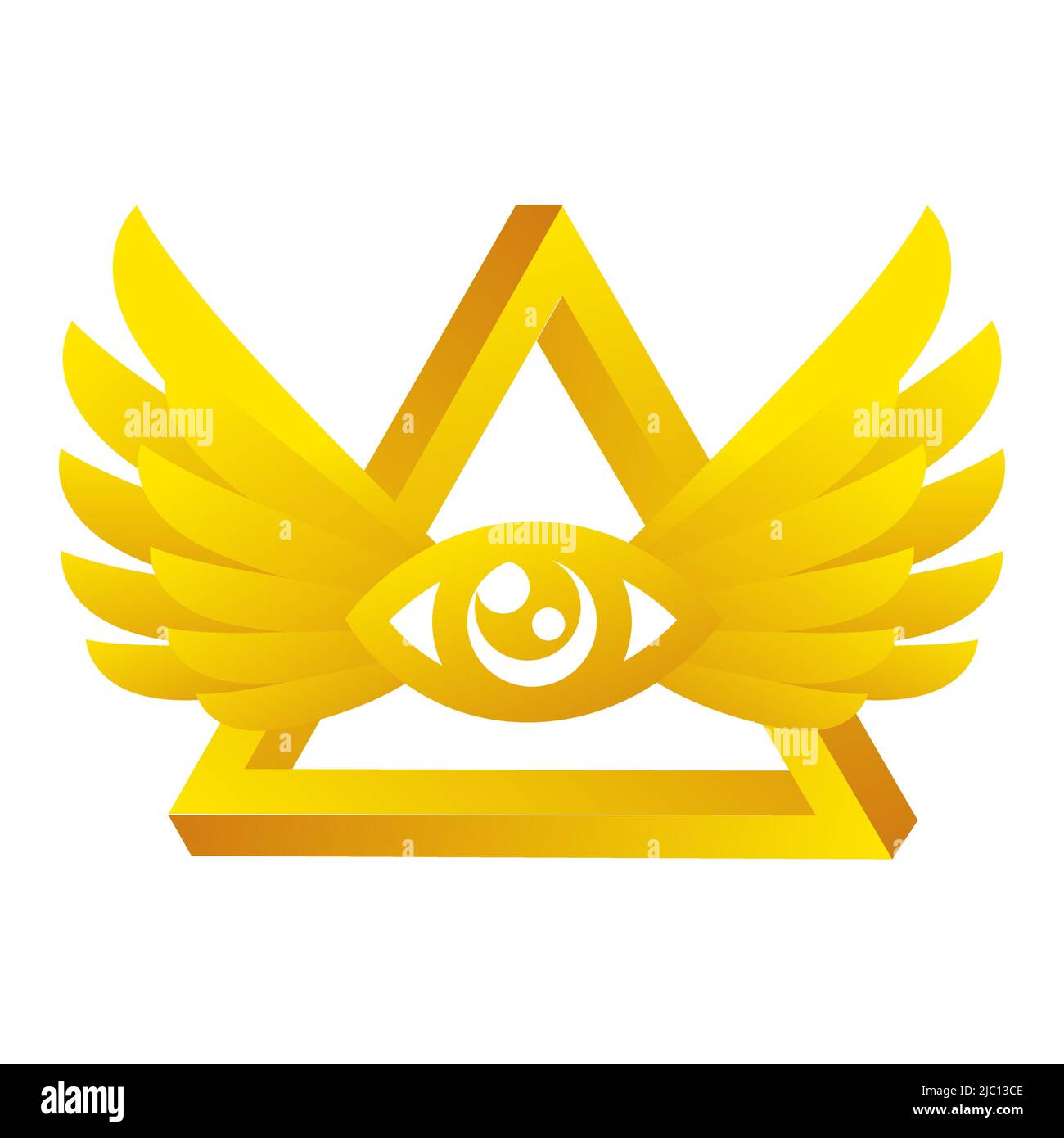 Alles sehende Auge mit Flügeln. Goldene Pyramide, Freimaurer-Symbol Stock Vektor