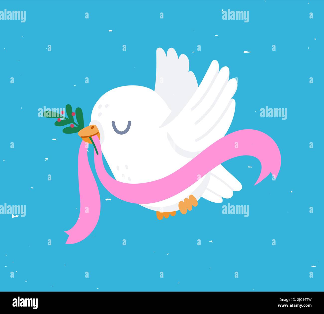 Taube mit Ast. Vogel des Friedens Religion Symbol mit weißer Taube und Olivenöl, Freiheit und Liebe Konzept. Vektorgrafik Cartoon-Illustration Stock Vektor