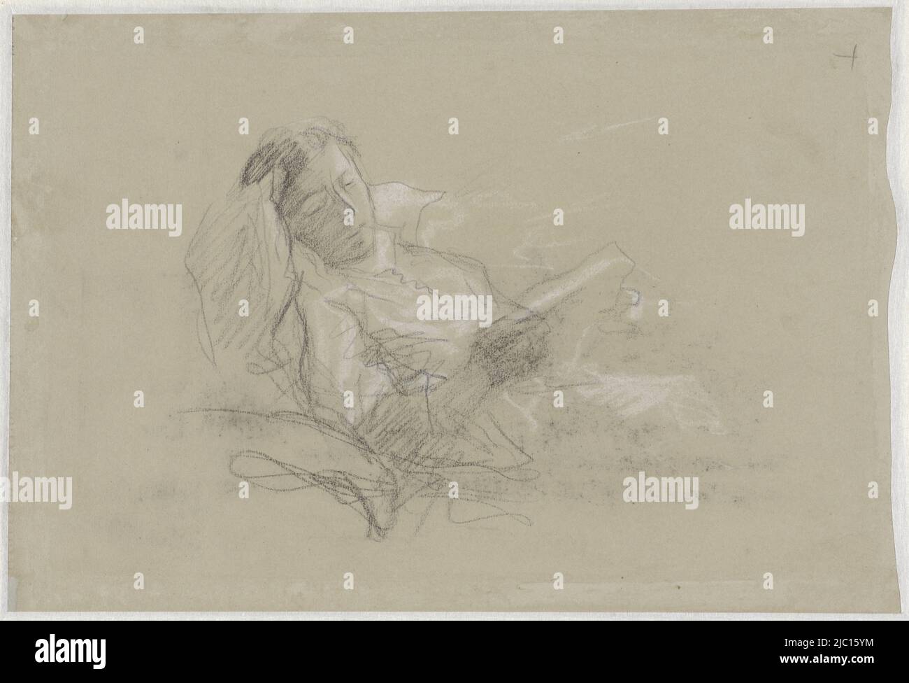 Im Bett liegende Person, Zeichner: Albert Neuhuys (1844-1914), 1854 - 1914, Papier, H 349 mm × B 237 mm Stockfoto