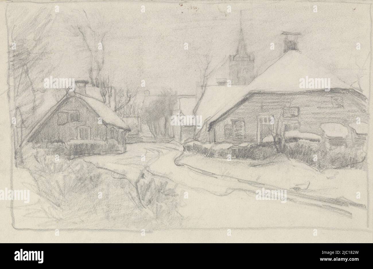 Verschneite Ortschaft, Zeichner: Jan Veth, 1874 - 1925, Papier, H 250 mm × B 320 mm Stockfoto