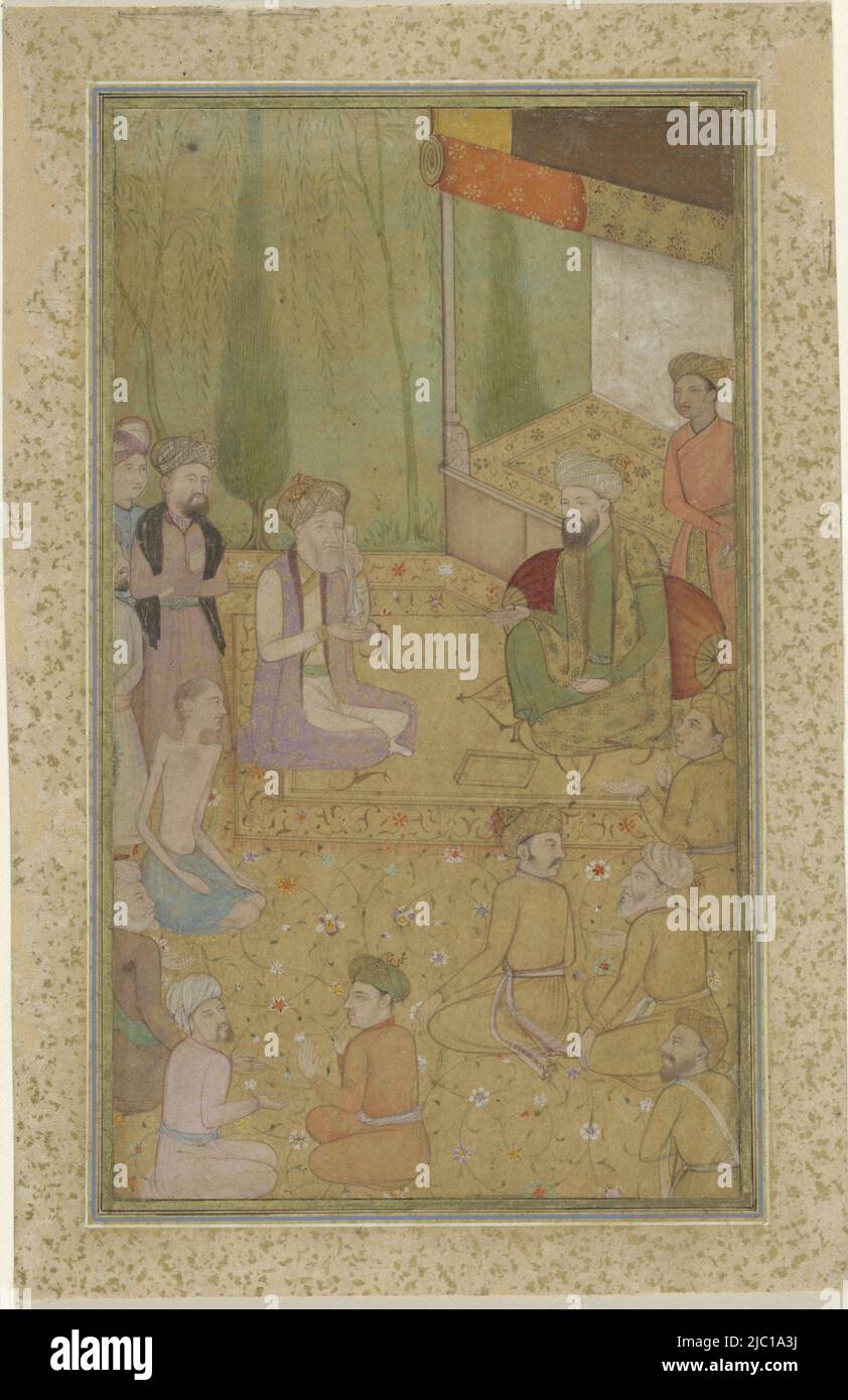 Asceet sitzt vor einem Frost und seinem königlichen Haushalt, Zeichner: Anonym, c. 1600, Papier, Stift, Pinsel, H 202 mm × B 130 mm Stockfoto