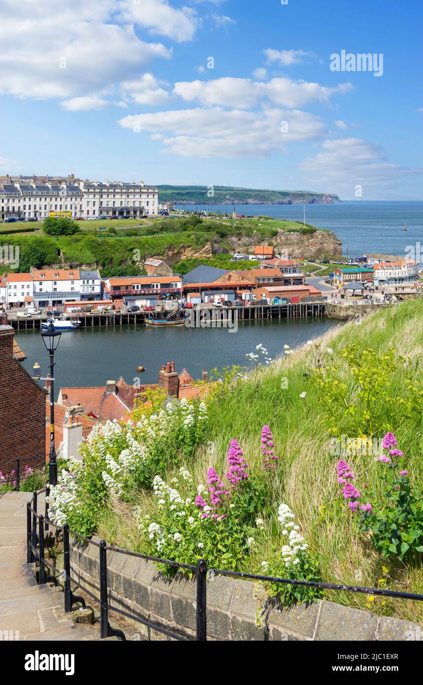 Die 199 Schritte oder Abbey Schritte von Whitby Stadt zur Abtei Whitby Yorkshire Whitby North Yorkshire England Großbritannien GB Europa Stockfoto