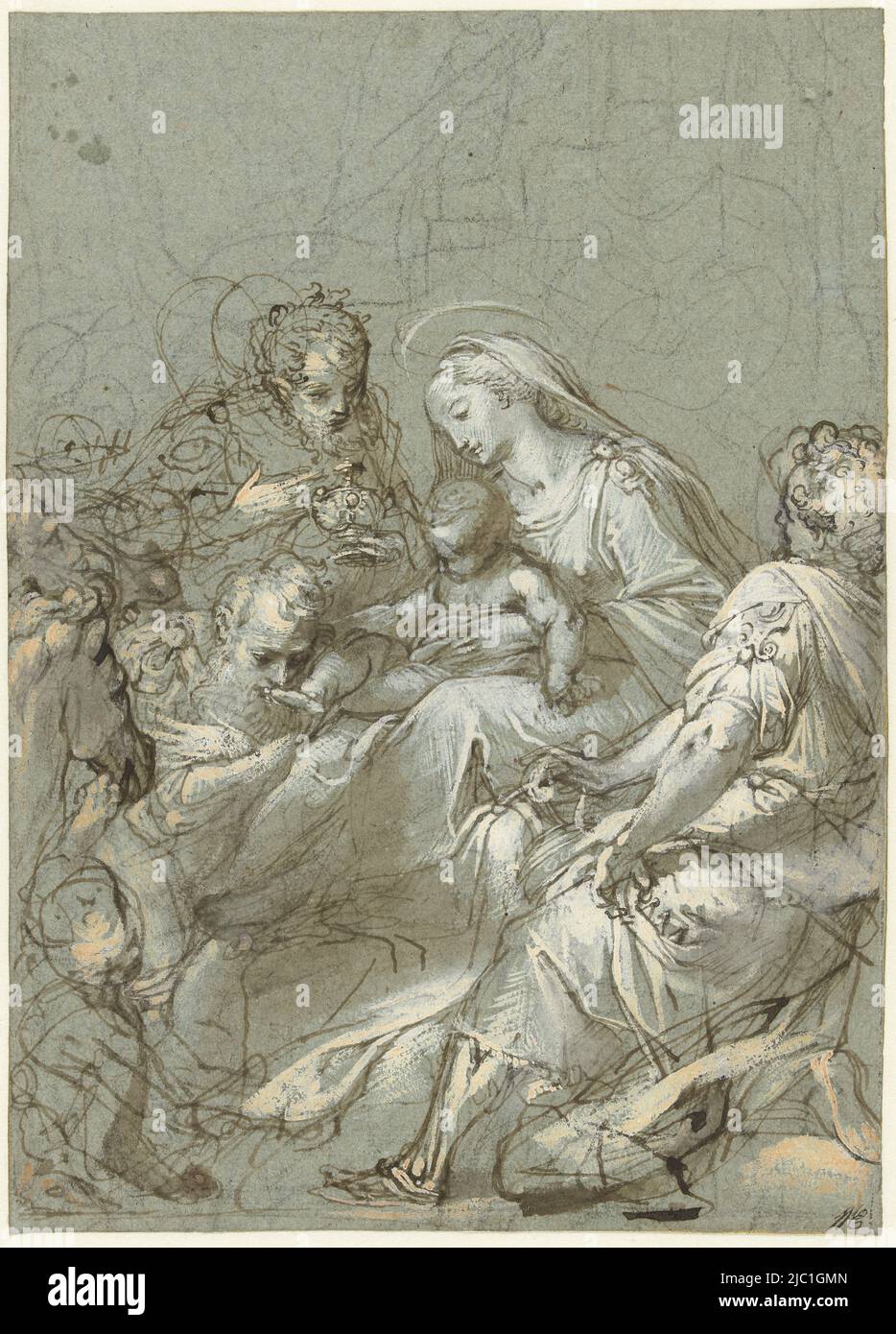 Anbetung der Könige, Zeichner: Federico Barocci, 1545 - 1612, Papier, Stift, Bürste, H 293 mm × B 209 mm Stockfoto