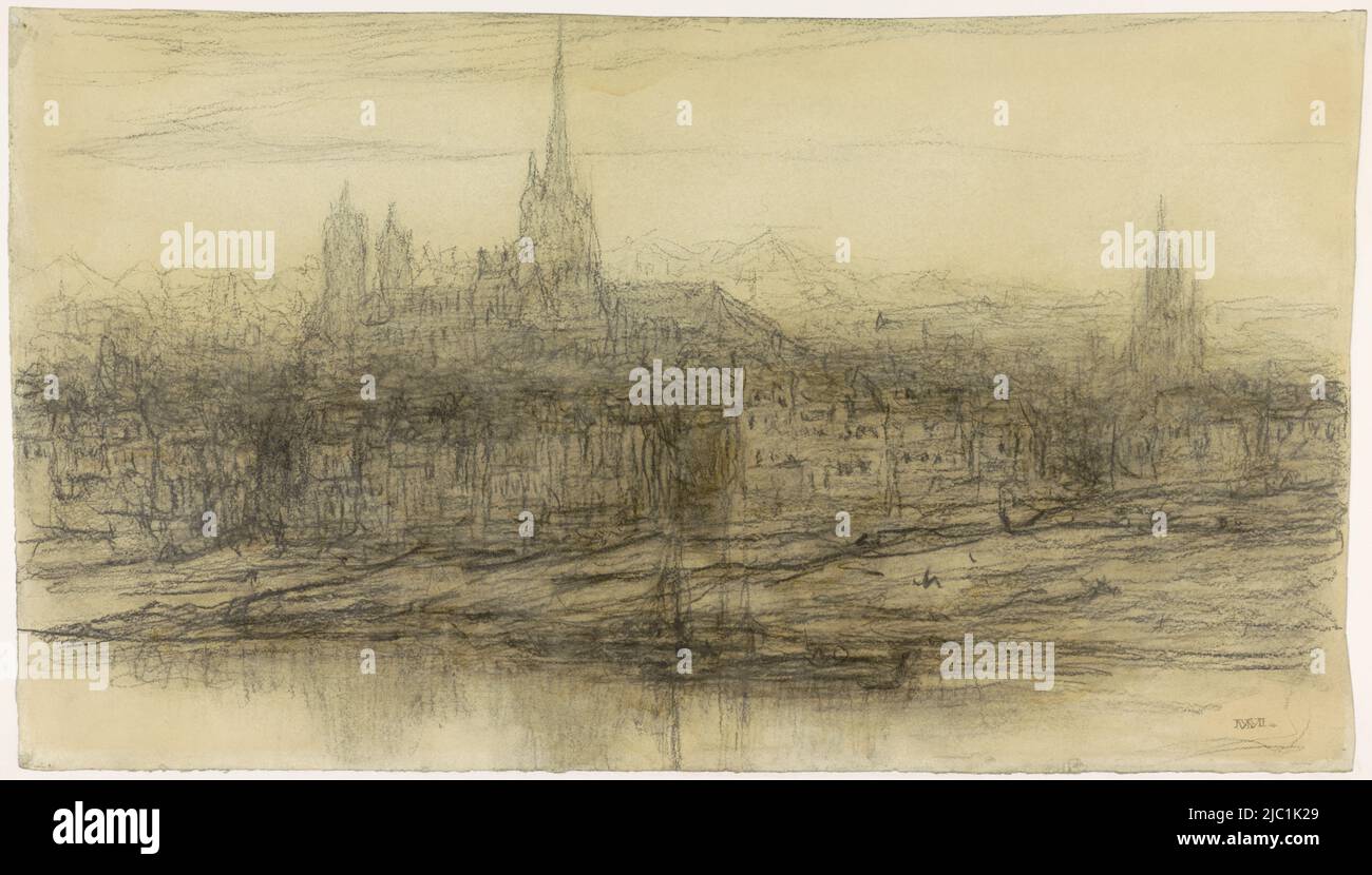 Ansicht von Rouen, Zeichner: Matthijs Maris, c. 1870 - c. 1872, Papier, H 320 mm × B 580 mm Stockfoto