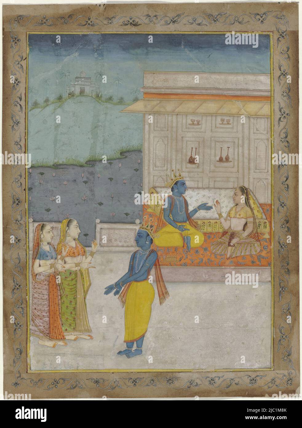Krishna und Schäferinnen, Zeichner: Anonym, Bikaner, 1700 - 1725, Papier, Bürste, H 254 mm × B 191 mm Stockfoto