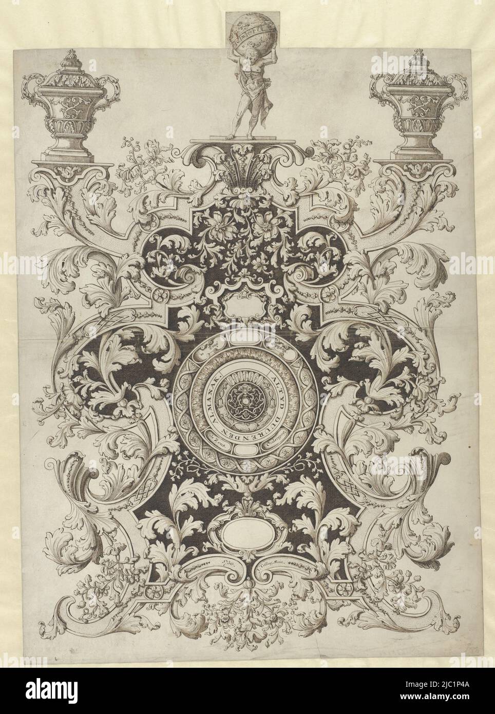 Immer teurer Almanach, Zeichner: J Tessing, (auf Objekt genannt), 1730, Pergament (tierisches Material), Stift, H 580 mm × H 615 mm × B 440 mm Stockfoto
