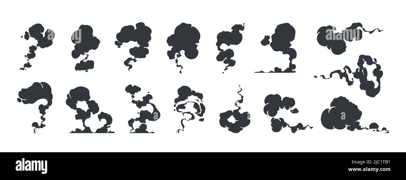 Cartoon-Rauch-Effekt. Comic windigen Staubstrahl, Dampf Puff und Puff Bewegung, Schlag Silhouette für Spiel-Animation. Vektorabzüge Stock Vektor
