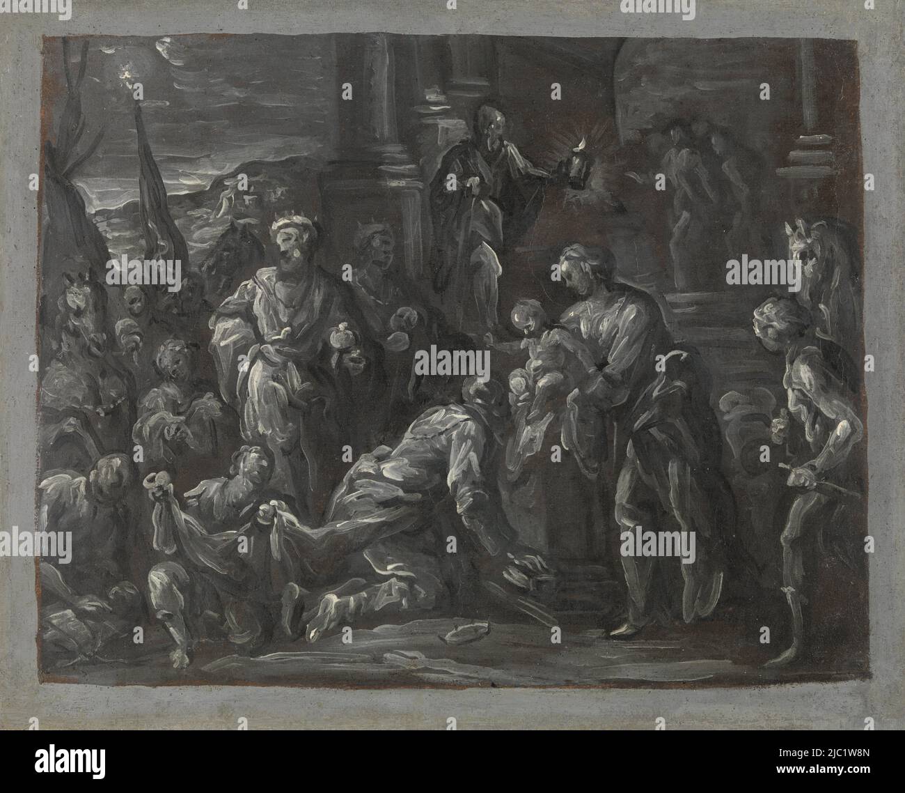 Die Anbetung der Könige, Zeichner: Andrea Michieli, (zugeschrieben), Venedig, 1575 - 1599, Papier, Pinsel, H 408 mm × B 513 mm Stockfoto