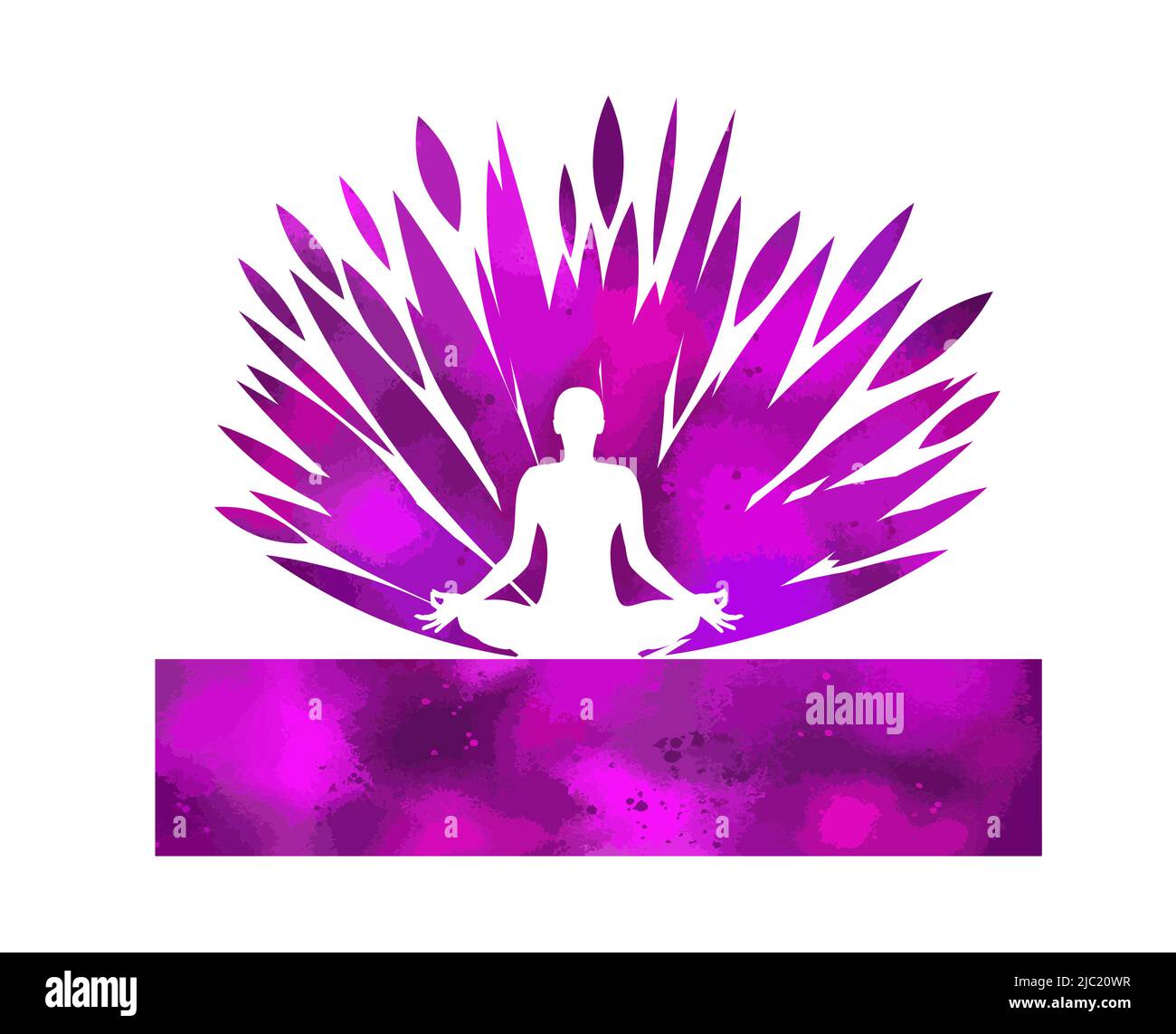 Yoga-Logo. Lotus-Position. Vektorgrafik. Menschliche Silhouette mit Lotusblume Stock Vektor