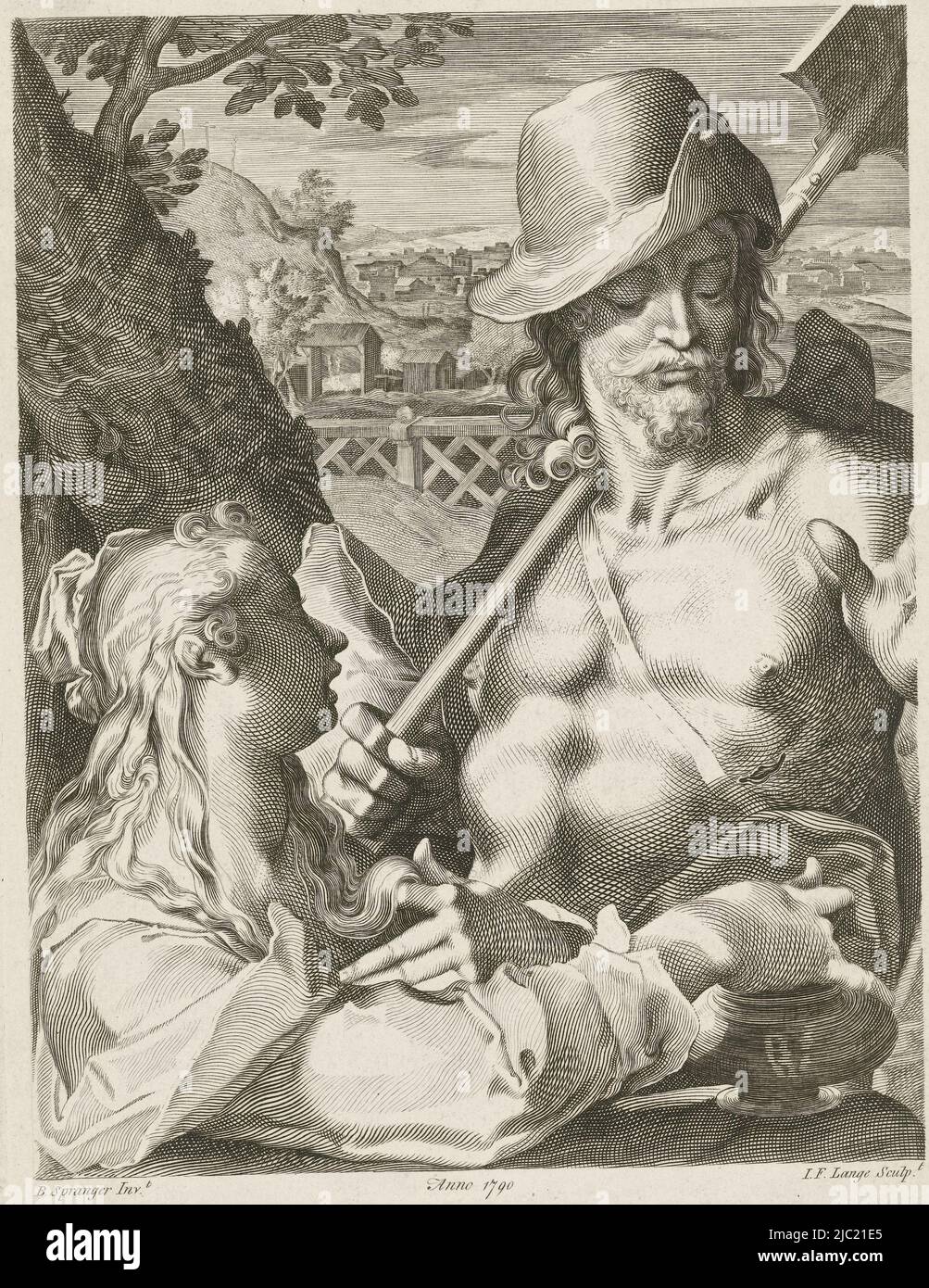 Nach dem Aufstand, Christus erscheint als Gärtner für Maria Magdalena, die vor ihm kniet, Christus erscheint als Gärtner für Maria Magdalena, Druckerei: Johannes Fredericus lange, (erwähnt auf Objekt), Bartholomeus Spranger, (erwähnt auf Objekt), 1790, Papier, Gravur, H 305 mm × B 213 mm Stockfoto