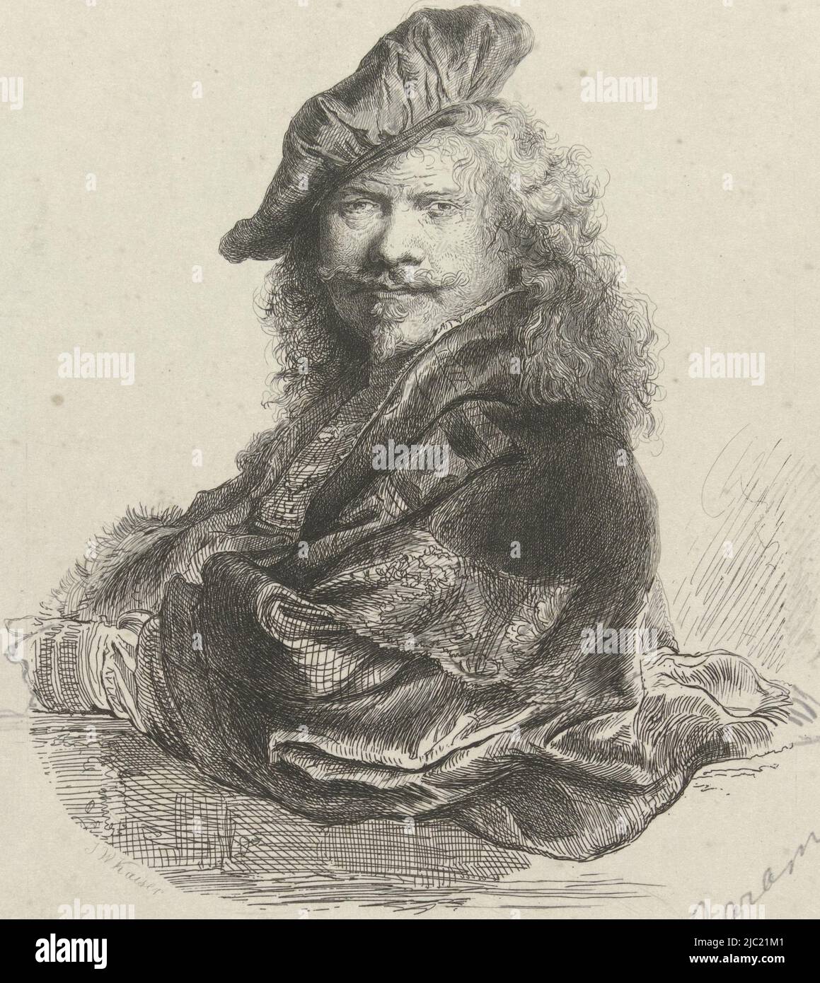 Porträt von Rembrandt Harmensz. Van Rijn, Druckerei: Giovanni Caramelli, (auf Objekt erwähnt), Rembrandt van Rijn, (auf Objekt erwähnt), Niederlande, 1830 - 1881, Papier, Radierung, H 188 mm × B 145 mm Stockfoto