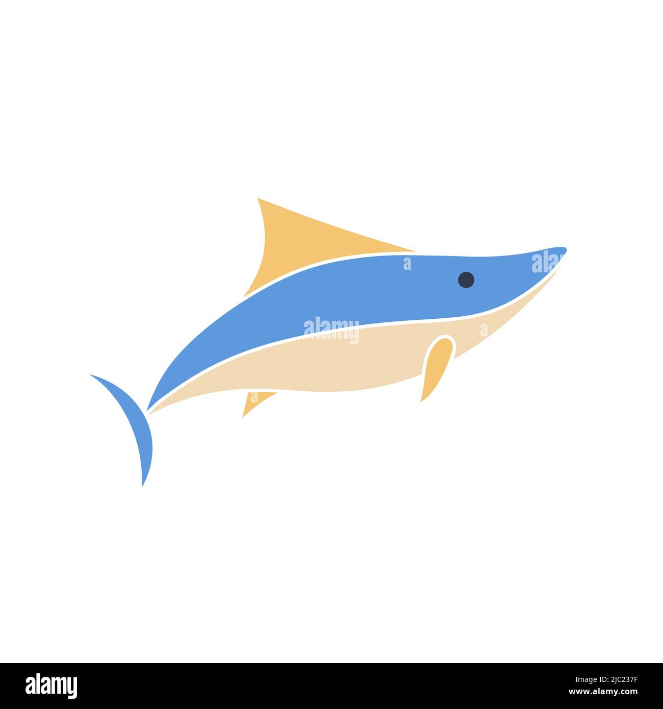 Bild von Seenhai Doodle Stil Vektor-Illustration. Ocean Unterwasser Charakter für Baby Zeug Design. Fischfarbsymbol isoliertes Objekt Stock Vektor