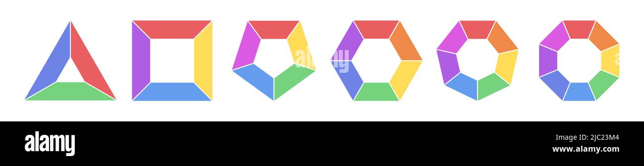 Infographic Triangle and Square Polygon Set, pentagon and Hexagon Diagram, Heptagon and Octagon Scheme template. Layout für separate Elemente. Rot, gelb Stock Vektor