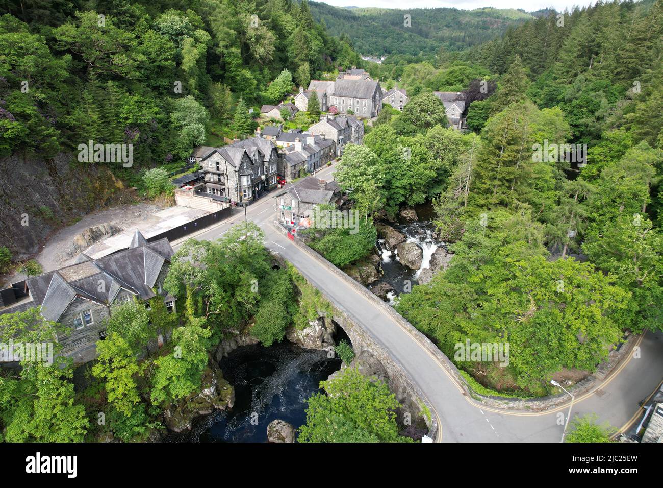 Betws y Coed North Wales UK Drohne Luftaufnahme Stockfoto