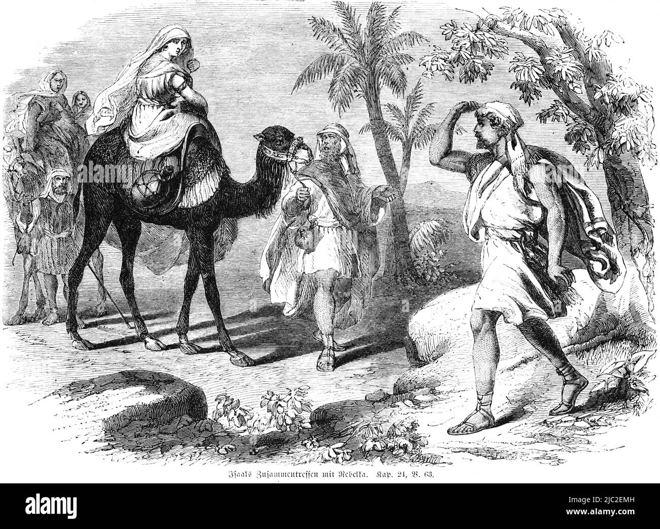 Die Grünewald Bibel, Altes Testament, Erstes Buch Mose, Genesis, Kapitel 24, Vers 63, historische Illustration 1850 Stockfoto