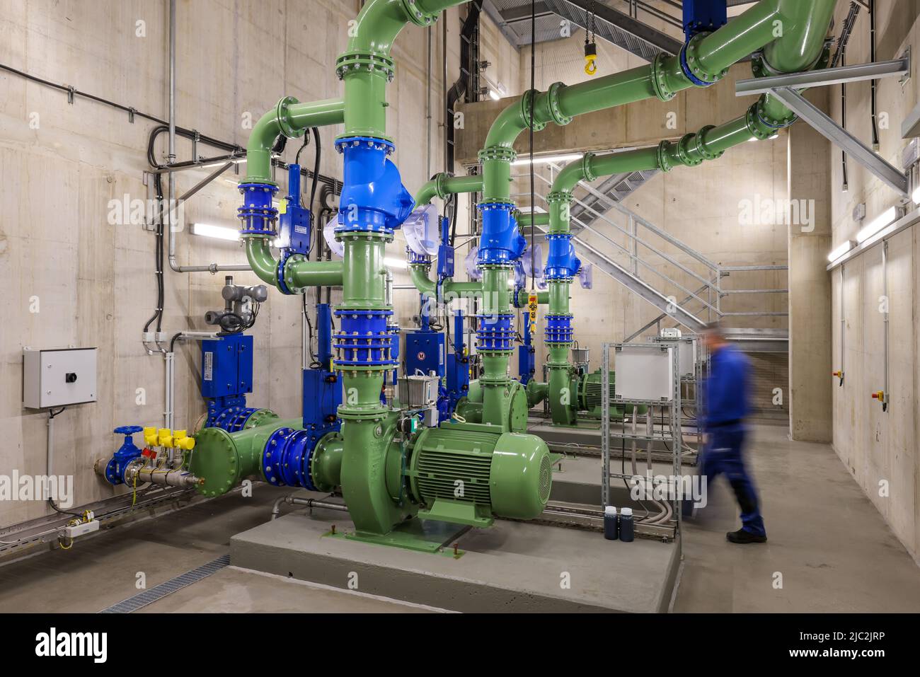 Marl, Nordrhein-Westfalen, Deutschland - Pumpwerk an der Lippe, Pumpwerk Marl-Bonenkamp, Hochwasserschutz im Haltern-Lippramsdo Stockfoto