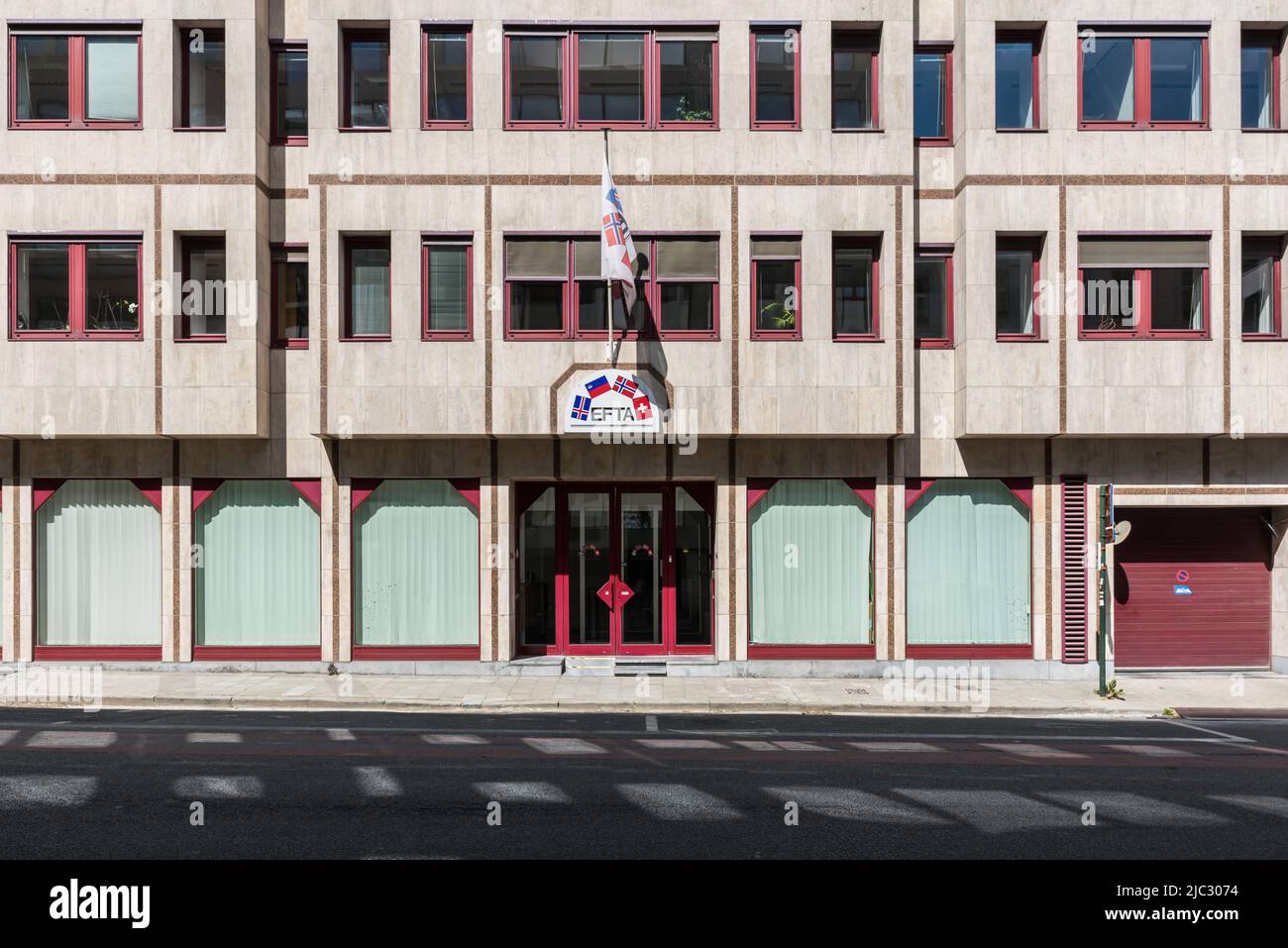 Stadtzentrum Brüssel, Region Brüssel-Hauptstadt - Belgien - 05 20 2020 Fassade des Hauptquartiers des Europäischen Freihandelsverbands in der Brüsseler Rue Stockfoto