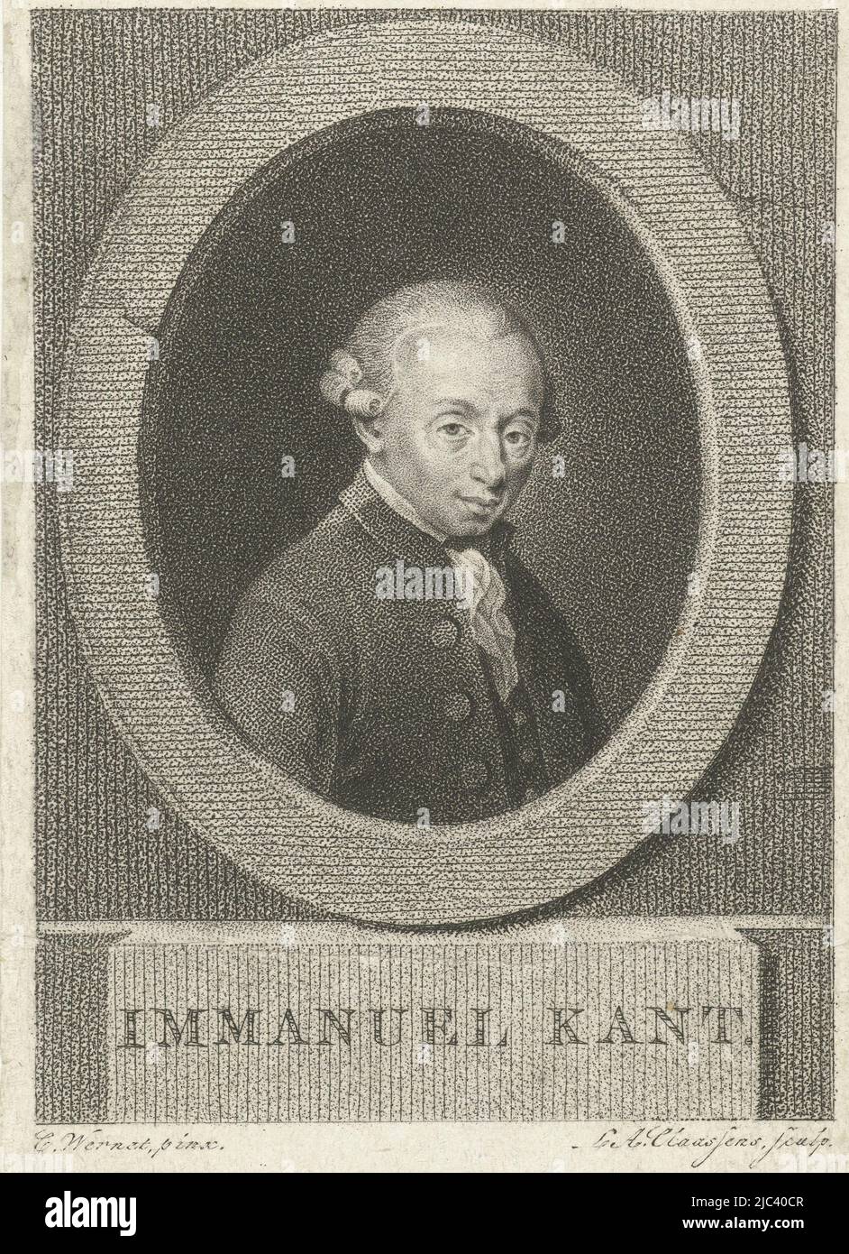 Porträt von Immanuel Kant, Druckerei: Lambertus Antonius Claessens, (auf Objekt erwähnt), nach: C. Vernet, (auf Objekt erwähnt), Amsterdam, c. 1792 - c. 1808, Papier, Radierung, Gravur, H 105 mm × B 73 mm Stockfoto