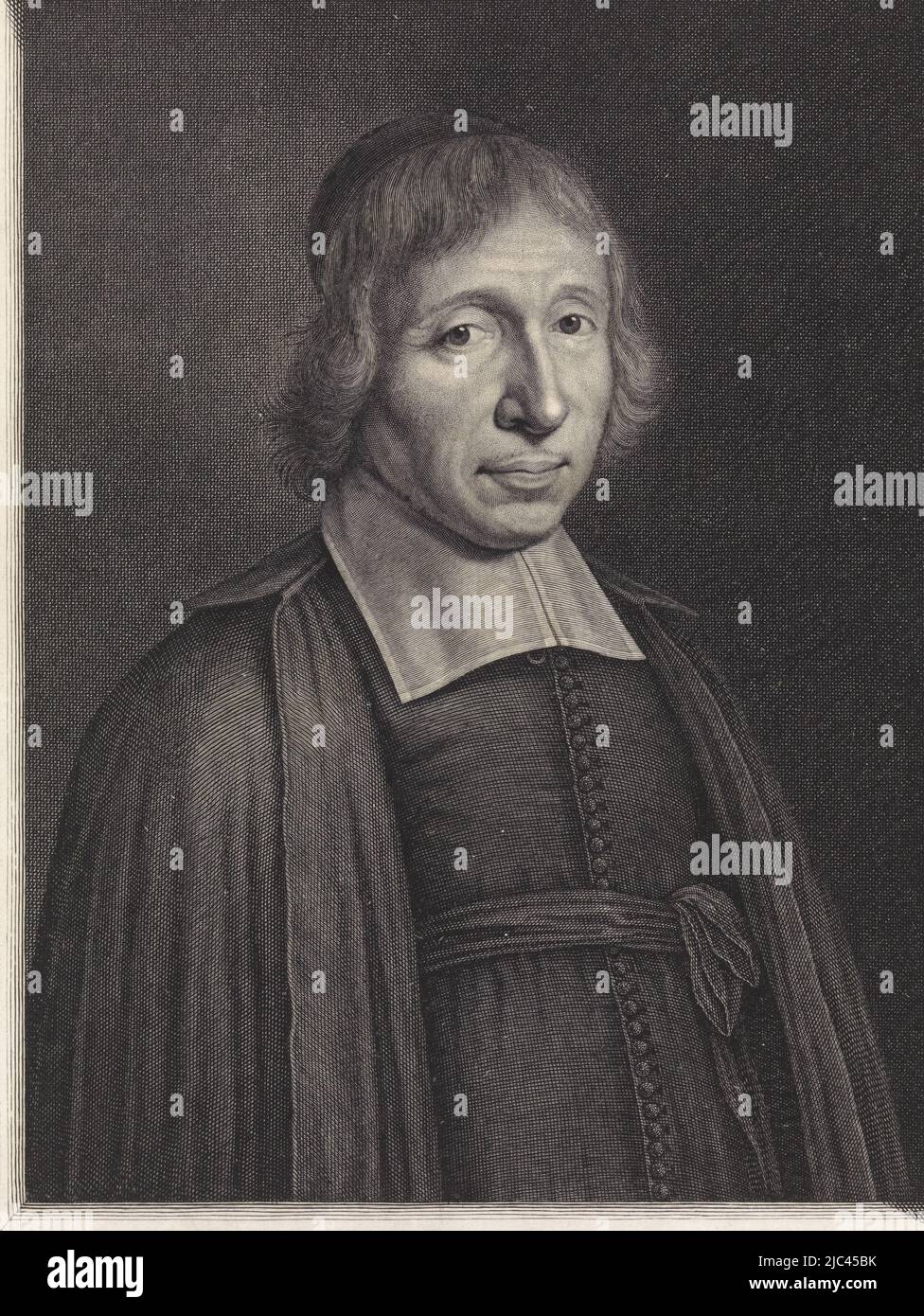 Porträt des Priesters Louis-Isaac Lemaistre de Sacy. Unter dem Porträt seinen Namen und das Todesdatum, gefolgt von einem Bibelvers (Pr. 45:21)., Porträt von Louis-Isaac Lemaistre de Sacy, Druckerei: Pieter van Schuppen, Robert Nanteuil, Verlag: Desprez Typ., (auf Objekt erwähnt), Paris, 1684 - 1696, Papier, Gravur, H 325 mm × B 228 mm Stockfoto