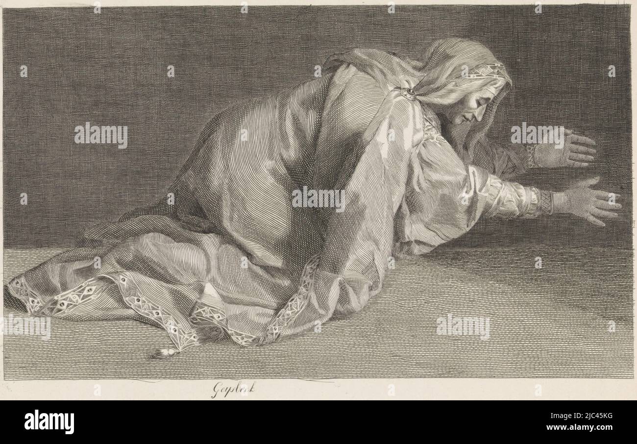 Die Mutter des Darius kniete. Fragment eines Drucks von Gerard Edelinck